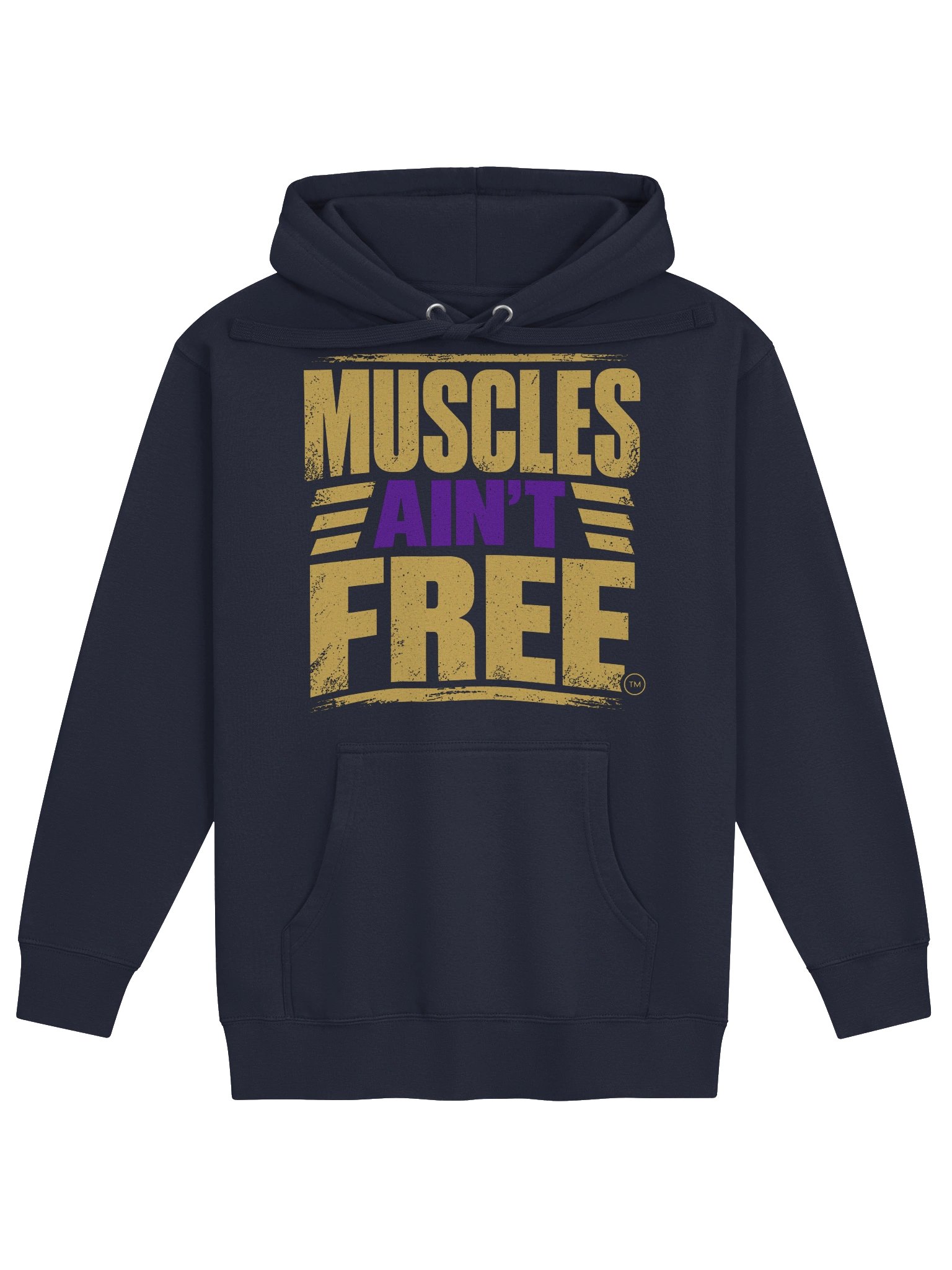 The "Muscles Ain't Free" Royal Gold & Purple Heavyweight Hoodie product image (1)