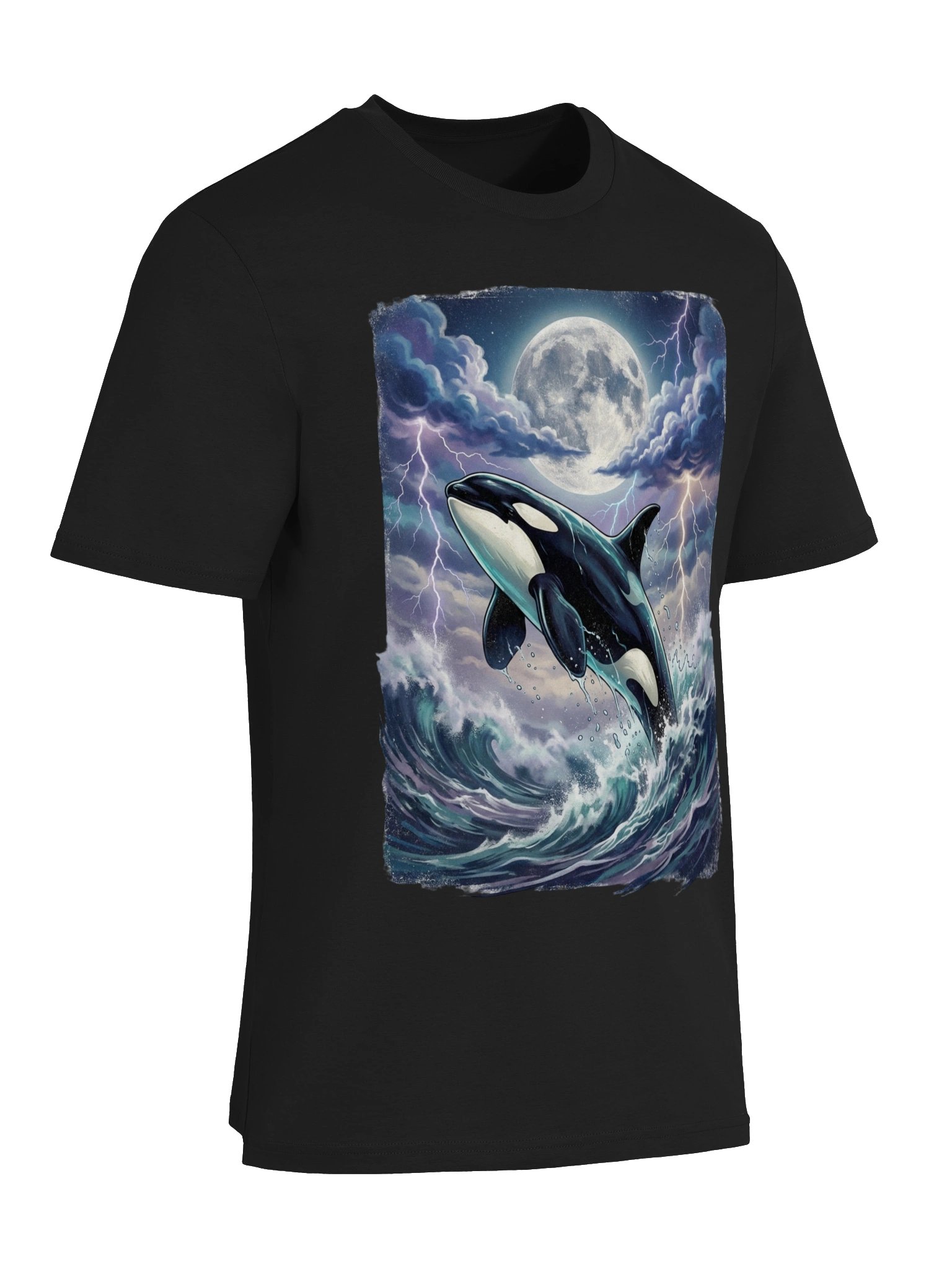 Vintage Killer Whale T-Shirt – 90s Retro Ocean Graphic, Orca Under Moon & Stormy Sky product image (22)