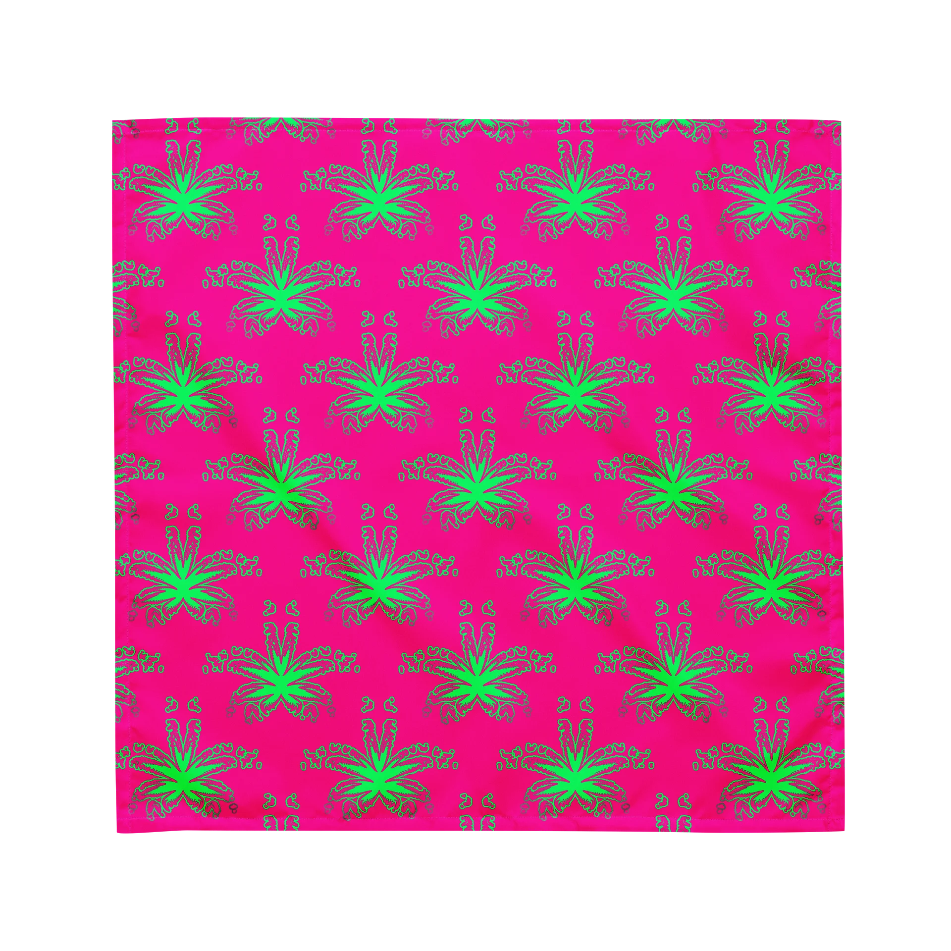 Stoner Summertime Cannabis Bandana, Hot Pink Mint Green Ganja Art, Pot Leaf Pattern Neon Rave 420 Fashion, Weird Weed Leaves Accessory product image (1)