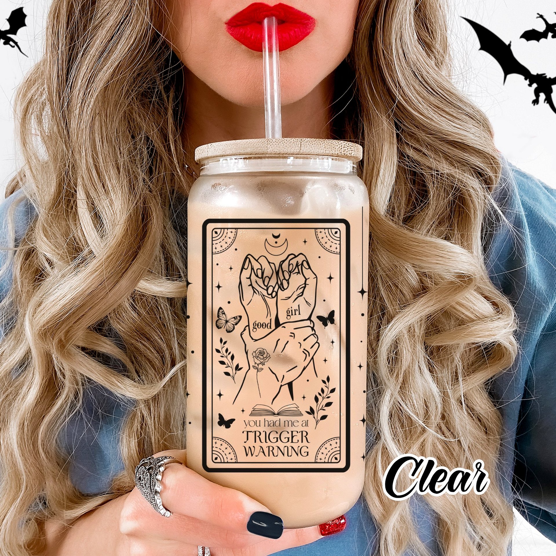 Smut Book Reader Dark Romance Trigger Warning 16oz Glass Can Seamless Full Wrap SVG PNG, Beer Glass Sublimation Design, Digital Download product image (4)