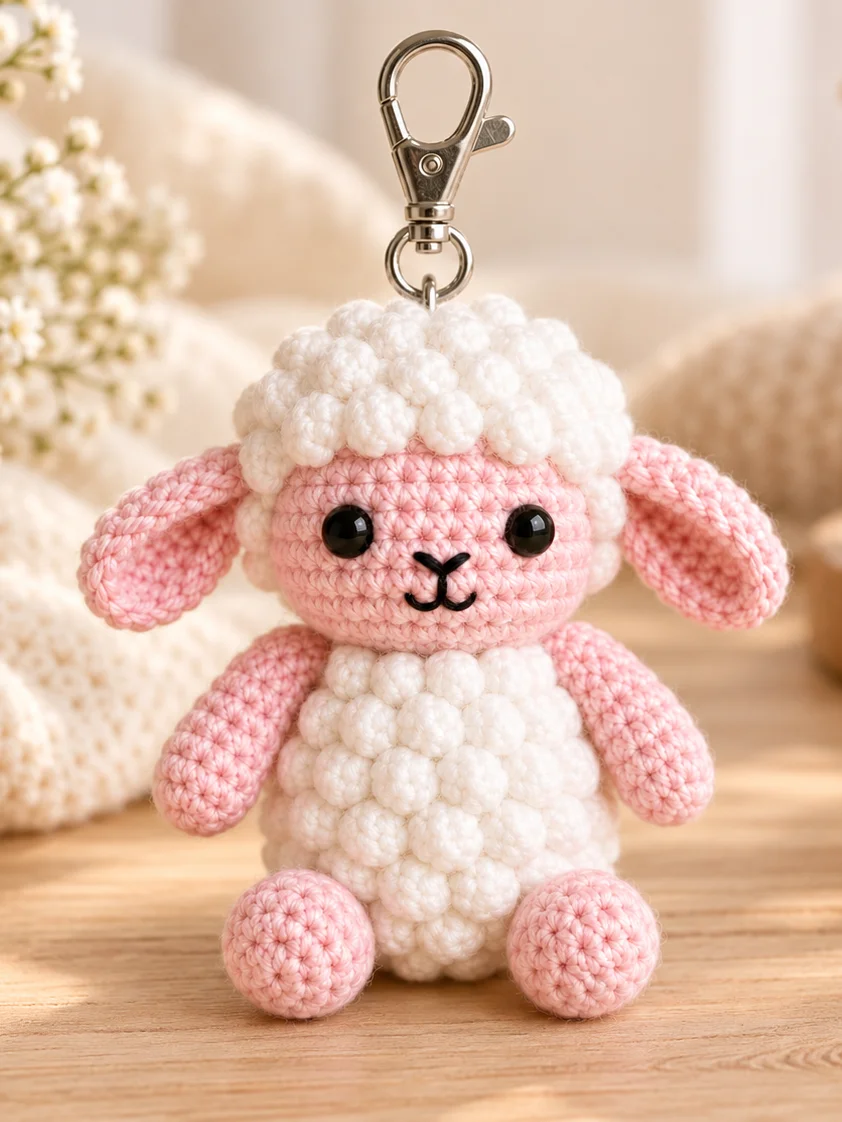 Fluffy Lamb Keychain Pattern, Crochet Sheep Amigurumi PDF, Bag Charm, Instant Download product image (5)