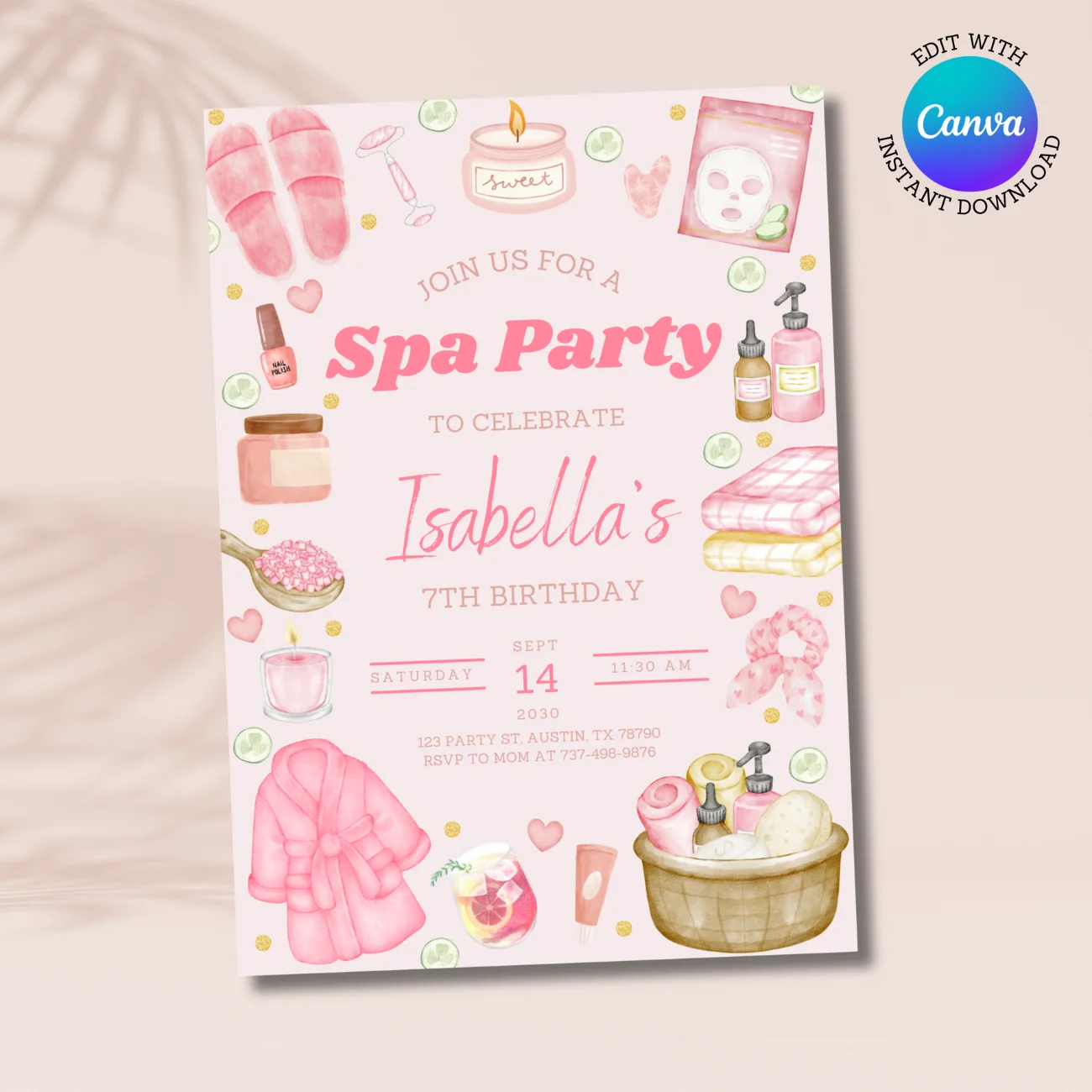 Spa Party Birthday Invitation | Pamper Party Invite | Spa Day | Glam Birthday | Any Age | Printable Digital Download product image (1)