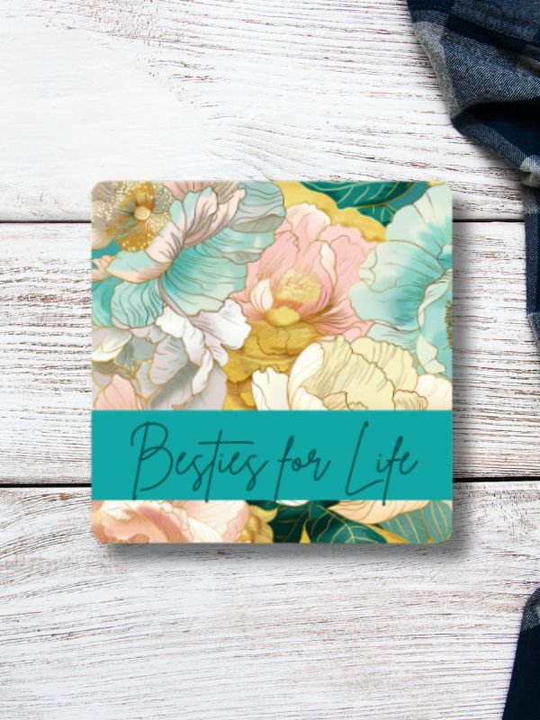 Floral Besties For Life Cork Coaster product image (1)