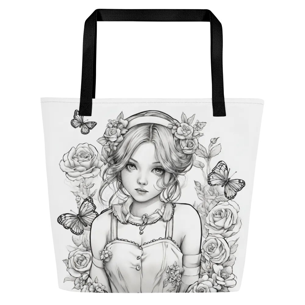 Monochrome Girl, Roses and Butterflies Design Tote Bag product image (5)