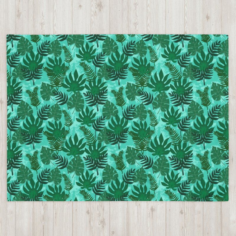 Jungle Leaves Pattern Throw Blanket- Aqua Background product image (3)