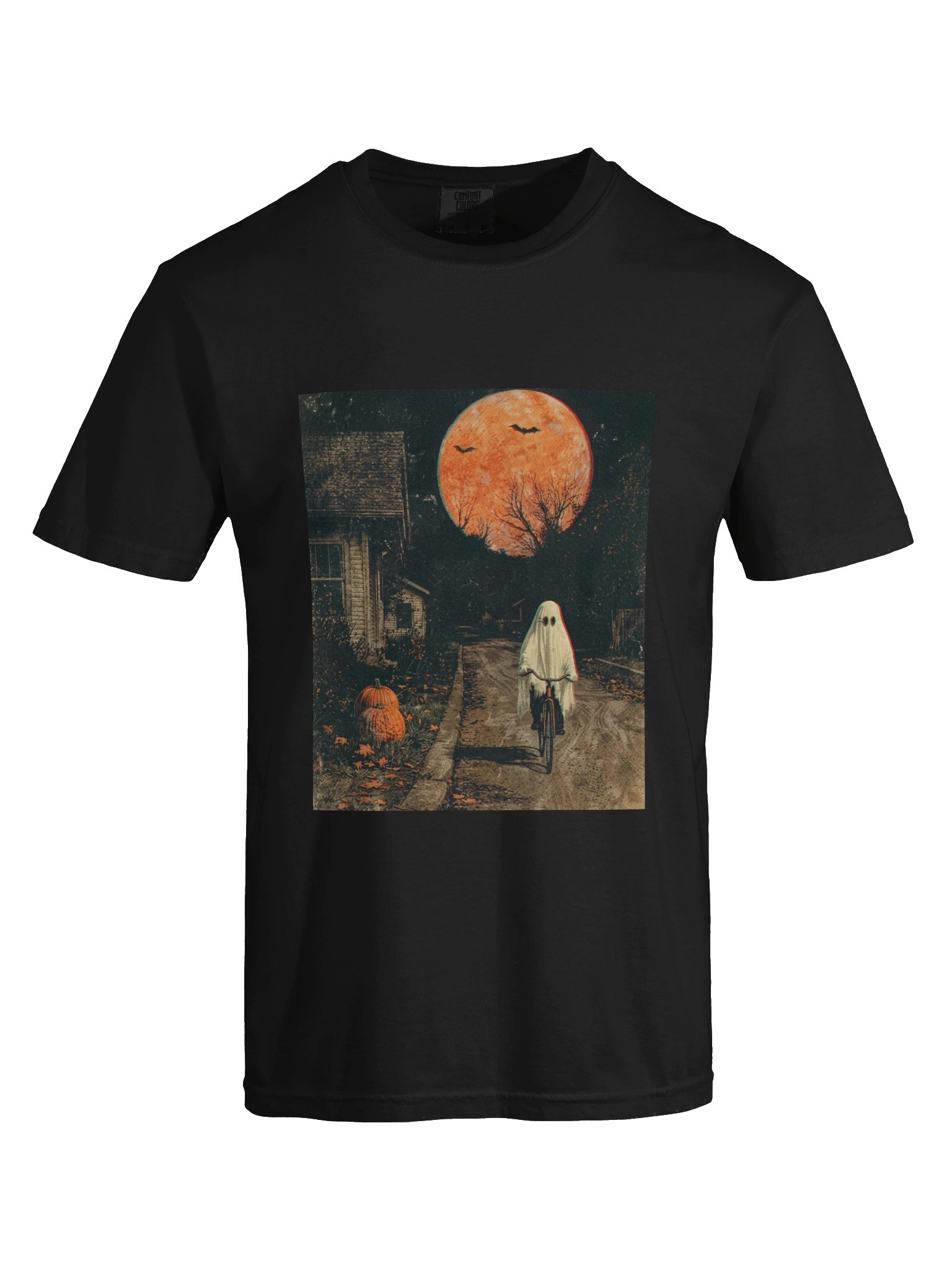 Vintage Halloween Ghost Bicycle T-Shirt | Retro Spooky Night Graphic Tee | Cute Ghost Pumpkin Moon Shirt product image (9)