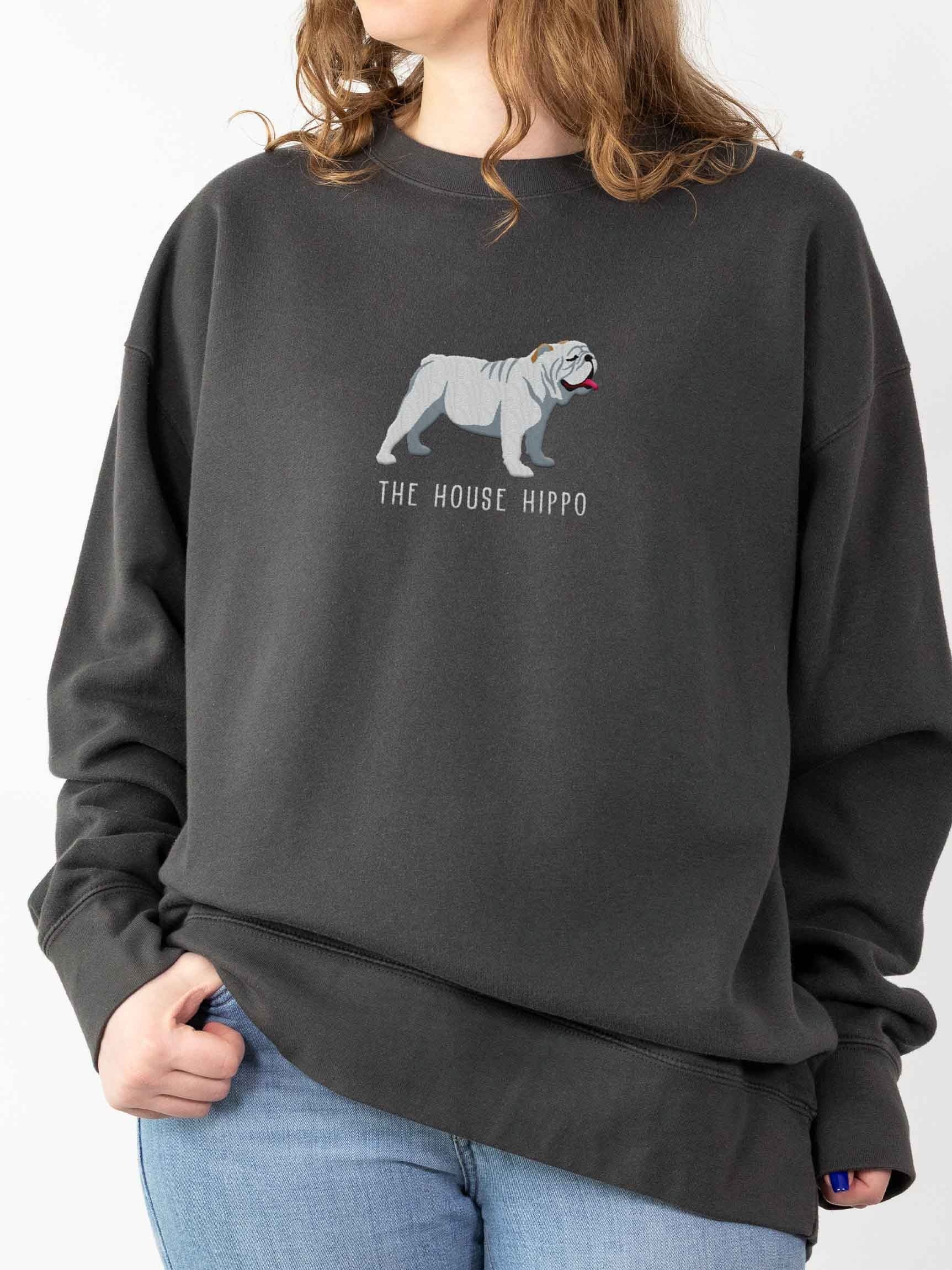 The House Hippo Sweatshirt (Embroidered) of an English Bulldog(White) product image (2)