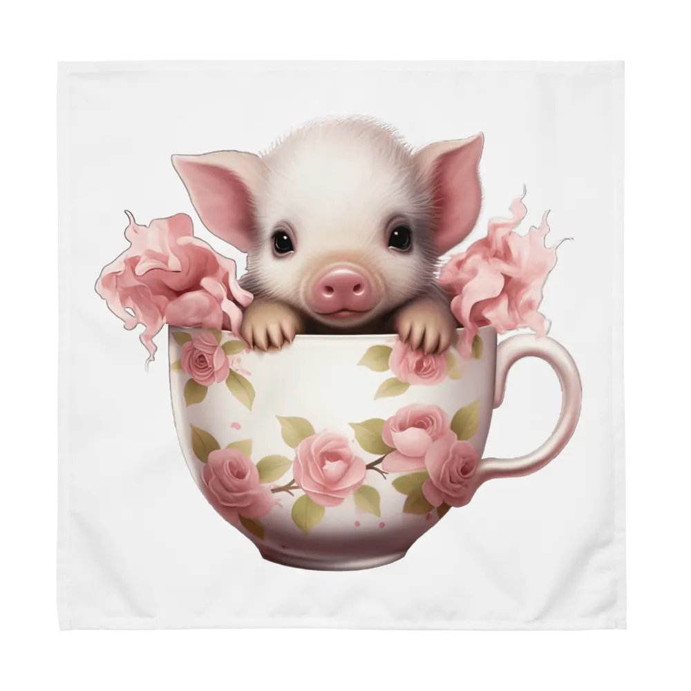 Whimsical Piglet Tea Cup Cloth Napkin Set product image (1)