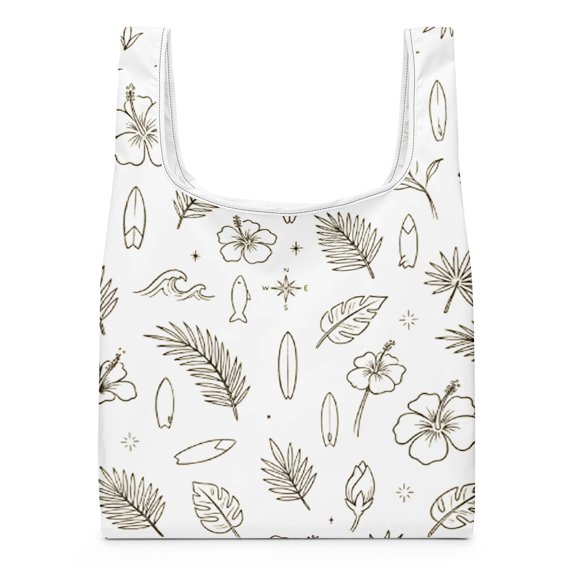 Aesthetic Hibiscus Flower and Surfboard Pattern Market Tote Bag product image (3)