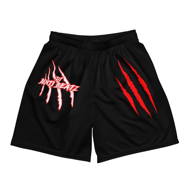 "DJ Benji Beatz Logo with Scars (Red)" All-Over Print Recycled Unisex Mesh Black Shorts product image (1)