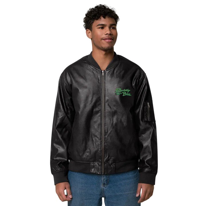 Bubbly and a B (leaf shadow design) faux leather bomber jacket product image (2)