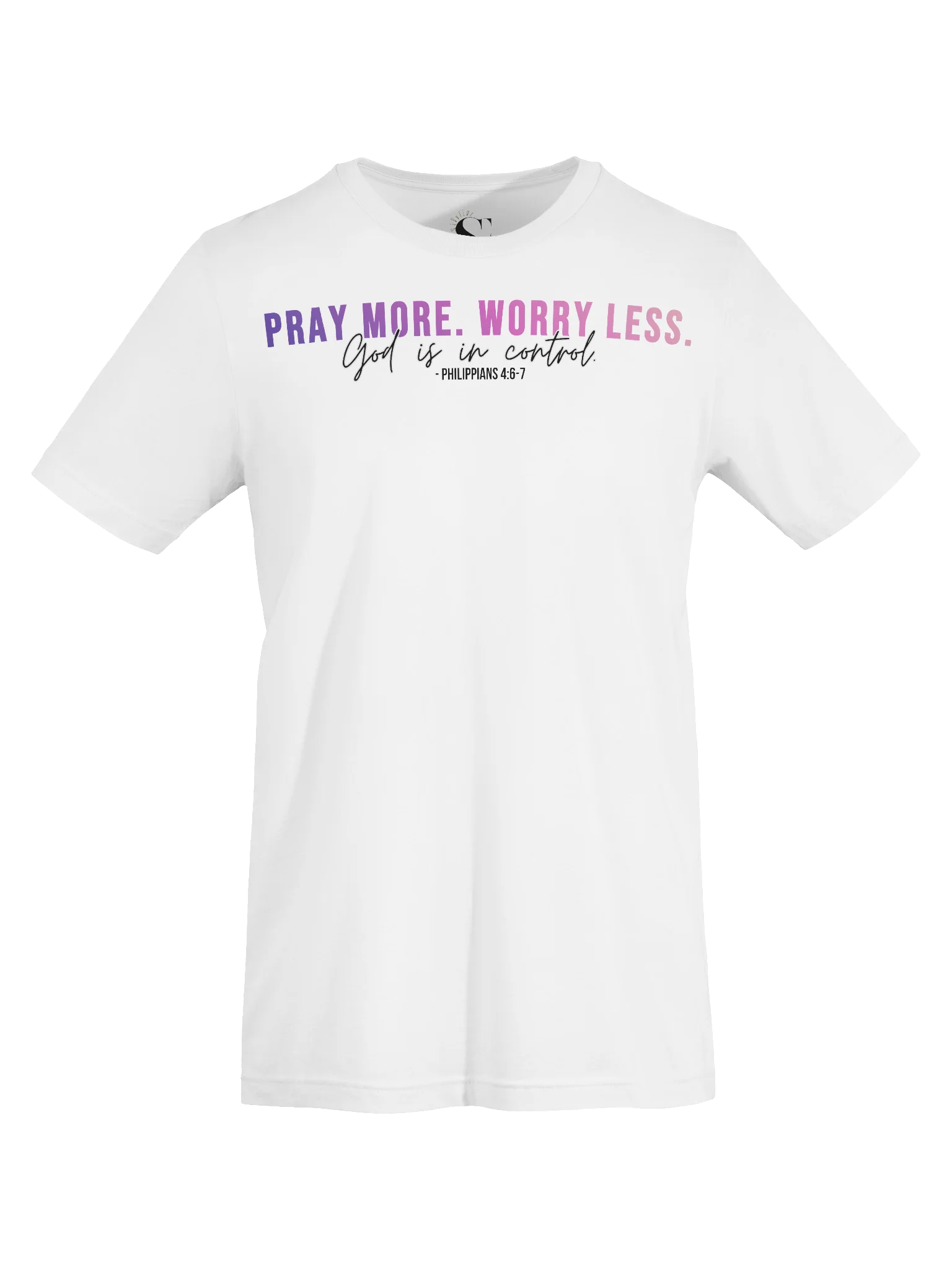 Pray More Worry Less 1.0 Unisex Tee - Pink Gradient Text product image (8)