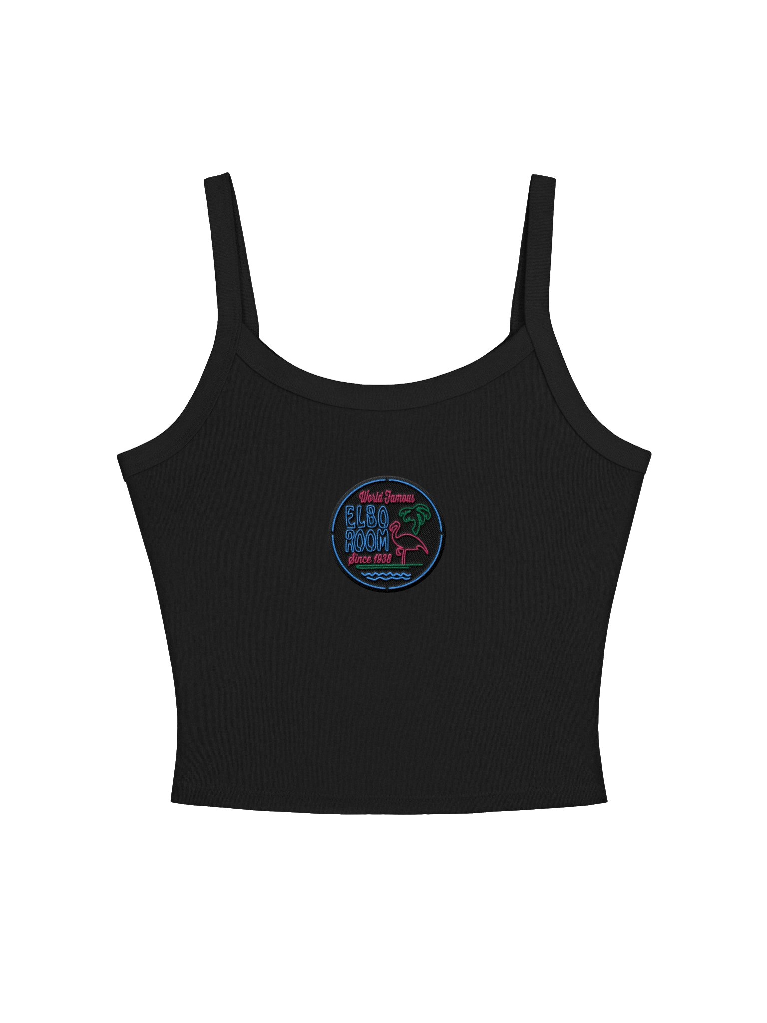 Elbo Room World Famous Neon Flamingo Women's Cropped Tank | Core Black product image (3)