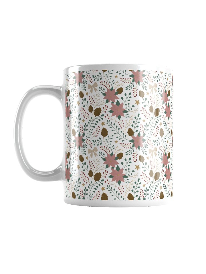 White glossy mug enchanted forest blooms. Botanical Christmas mug with poinsettias and winter details product image (1)