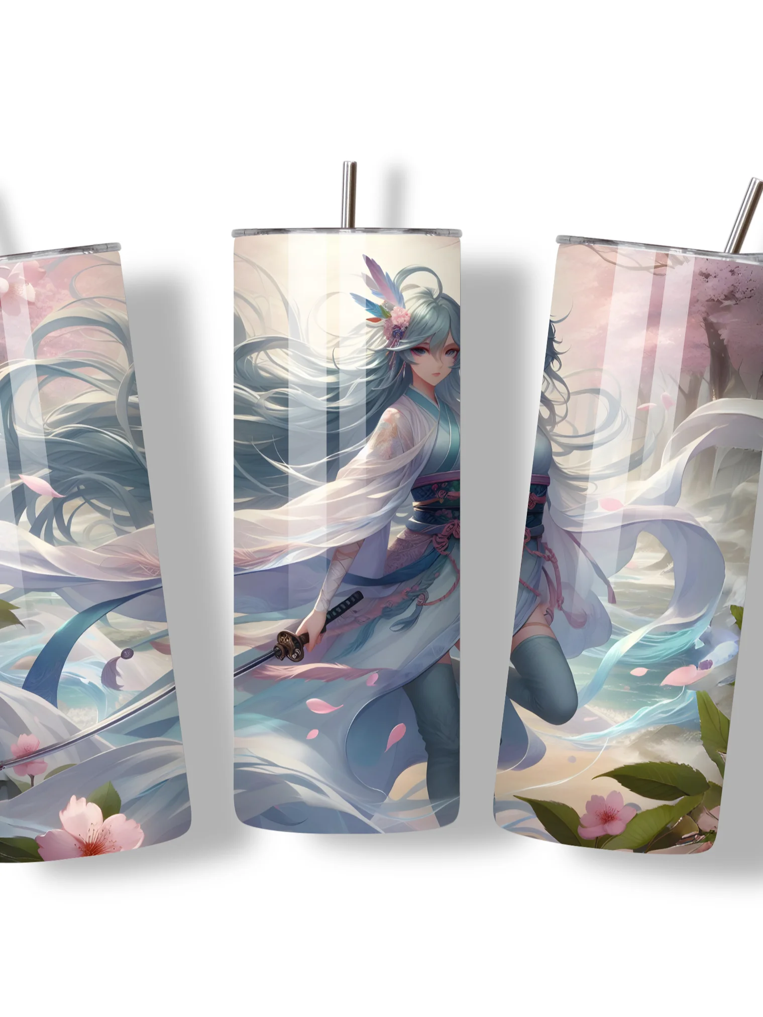Elemental Anime Girl 20oz Skinny Tumblers with Metal Straws – Fire, Water, Earth, and Wind Designs – Double-Walled Insulated Stainless Steel Tumbler, Gift for Anime Fans and Nature Lovers (Wind) product image (3)