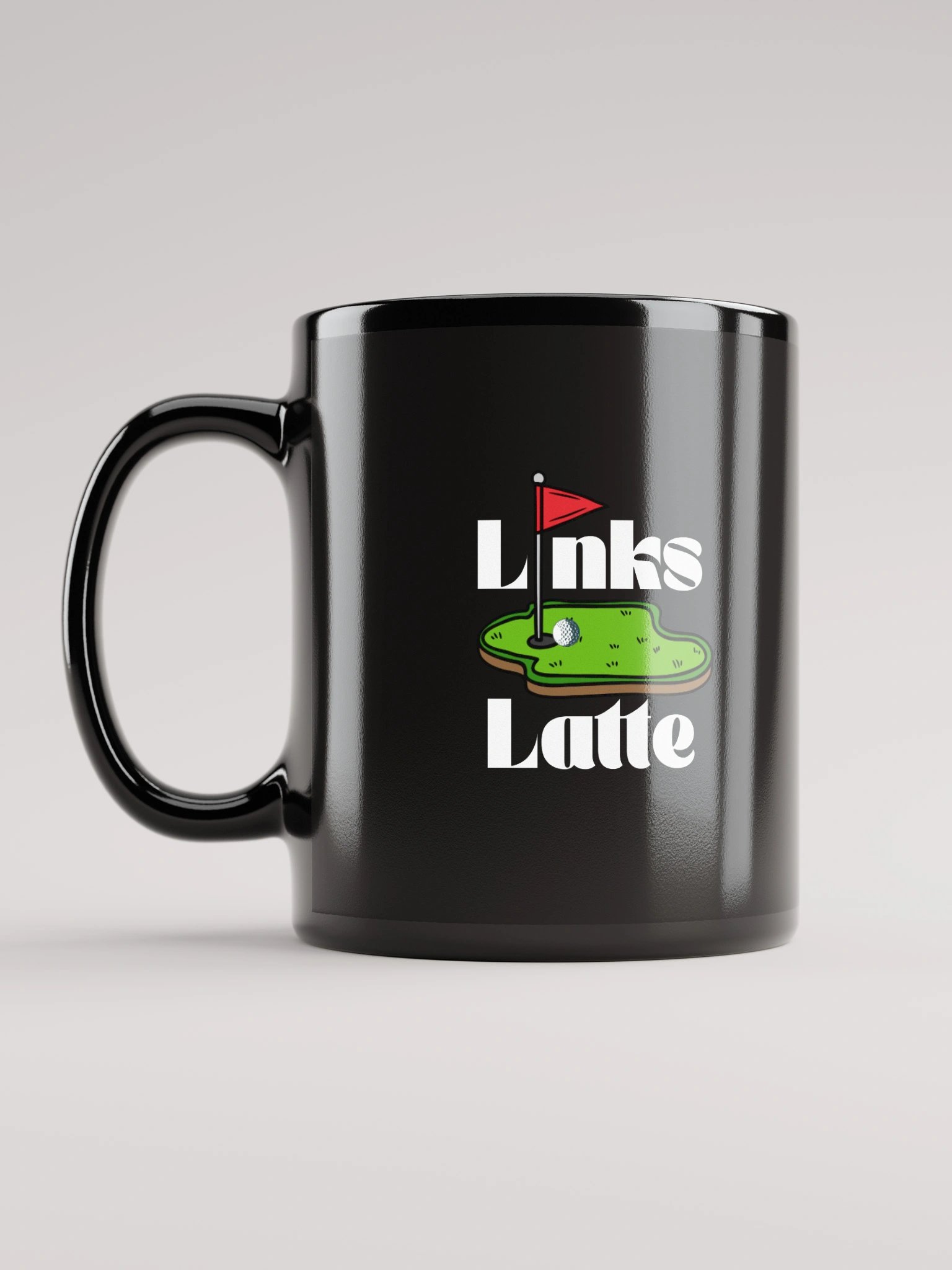 ‘Links Lattte’ Black Glossy Mug product image (1)