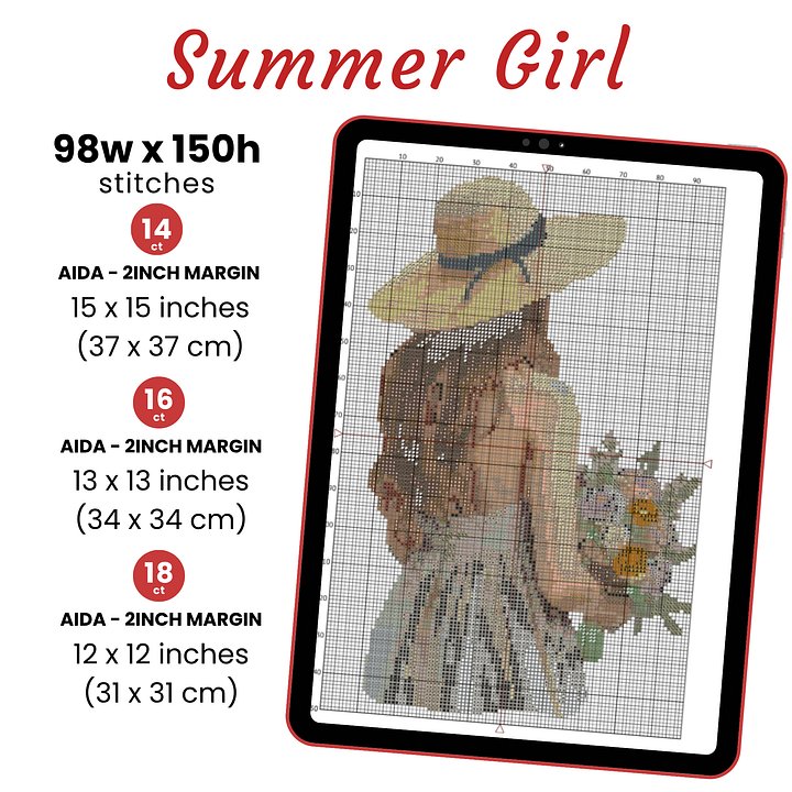Summer Girl With Flowers Cross Stitch Pattern product image (2)