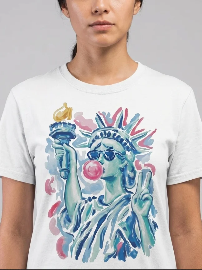 Preppy Statue of Liberty Blowing Bubble Gum 4th of July Shirts product image (1)