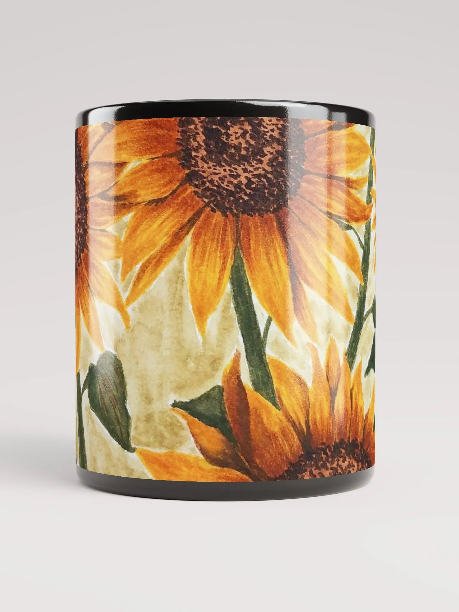 SUNFLOWERS black glossy mug product image (2)