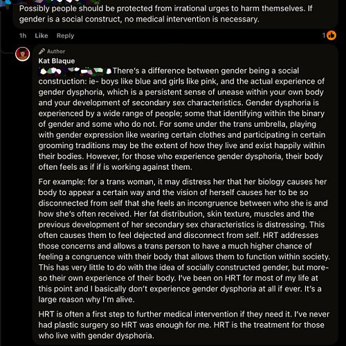 A comment response about why many trans people rely on HRT. #hrt #genderdysphoria #transgender #hormones