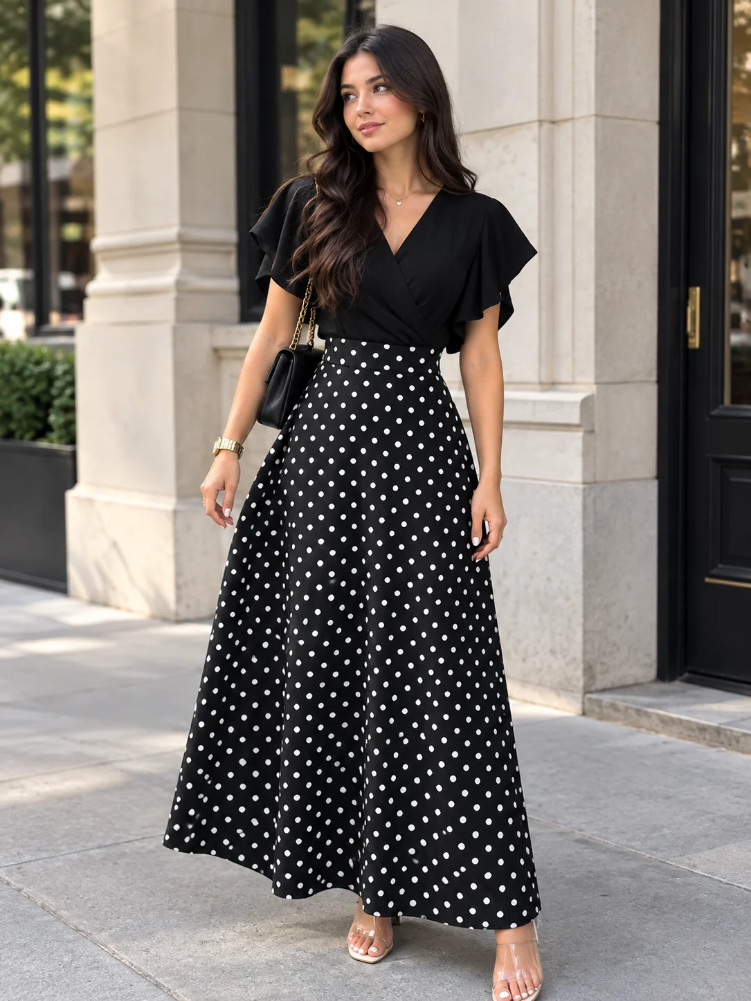 Elenzga Women's Elegant Maturity Black Leaf Pattern Ruched Cap Sleeve Fitted Fla Dress, Autumn And Winter And The Four Seasons Garden Party Brunch product image (10)