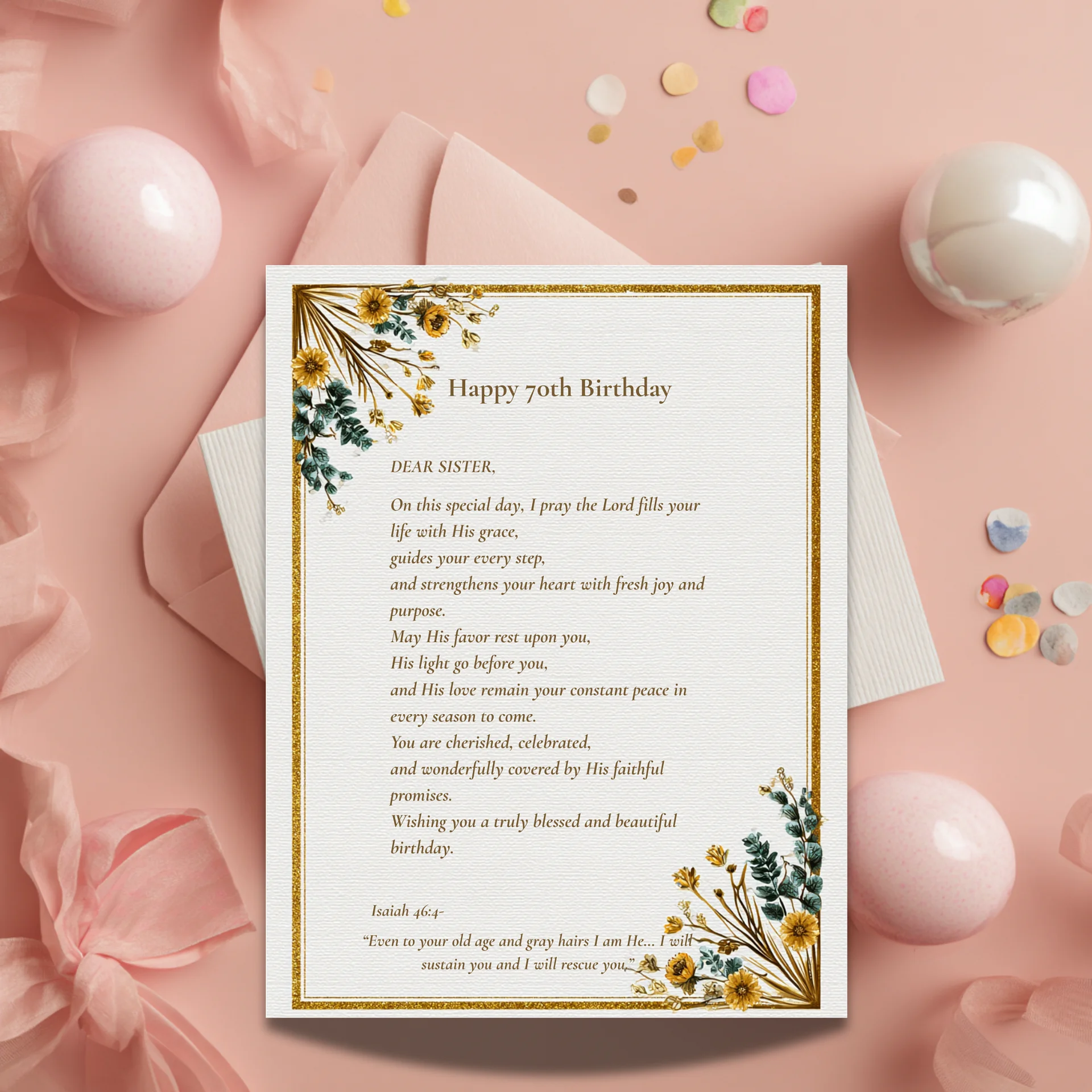 Sister 70th Birthday Card • Christian Blessing Printable with Scripture • Milestone Gift product image (3)