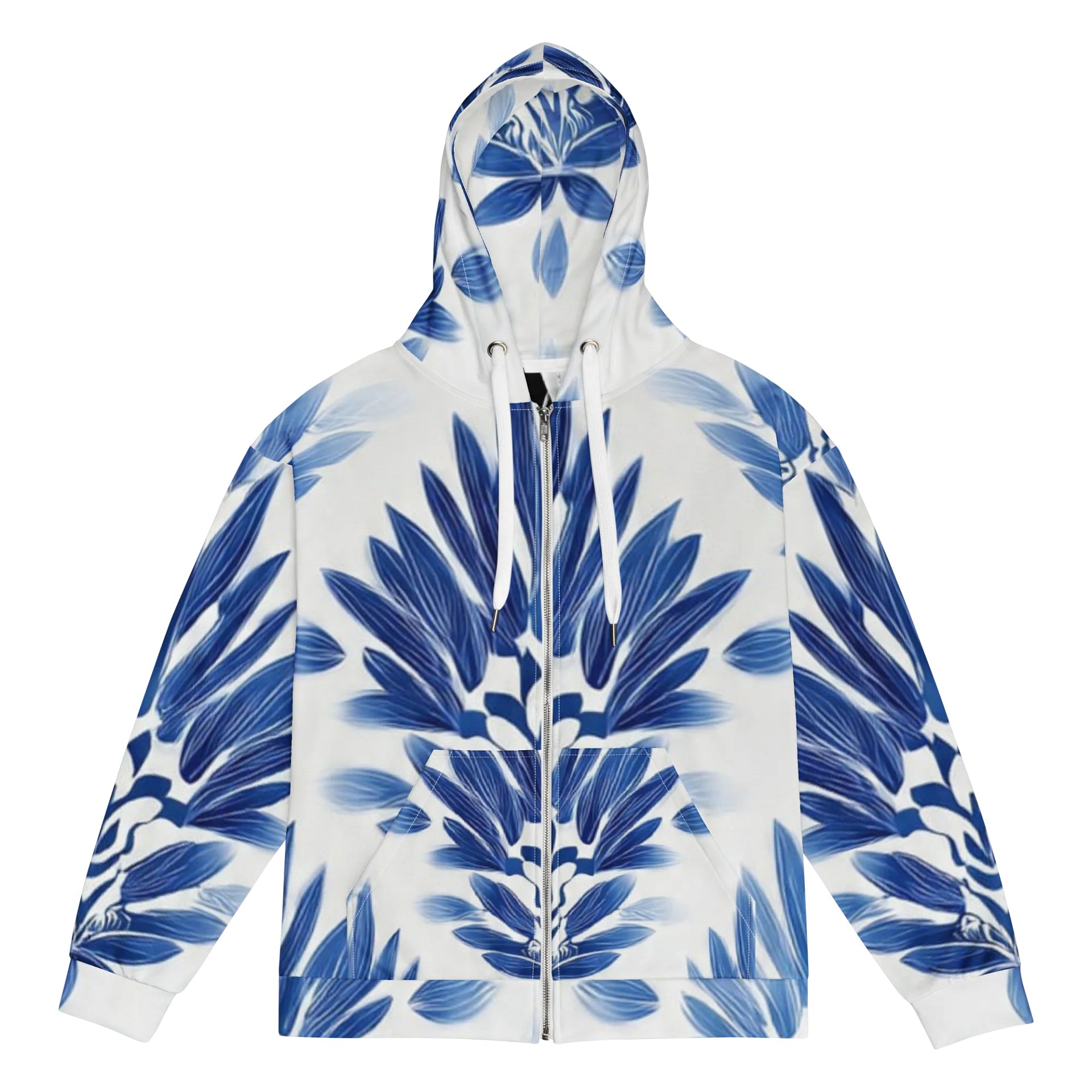 Symmetrical Blue Floral Women’s Zip Hoodie product image (6)