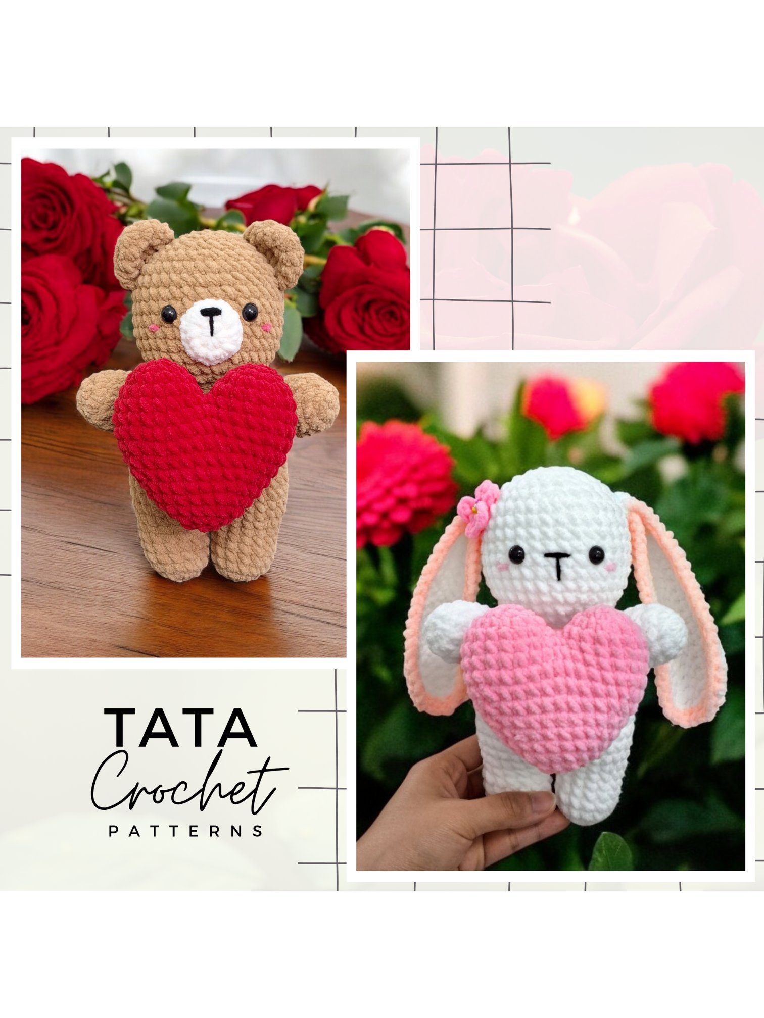 PDF Pattern -♡- Bear & Bunny Amigurumi Holding The Heart Crochet Pattern product image (1)