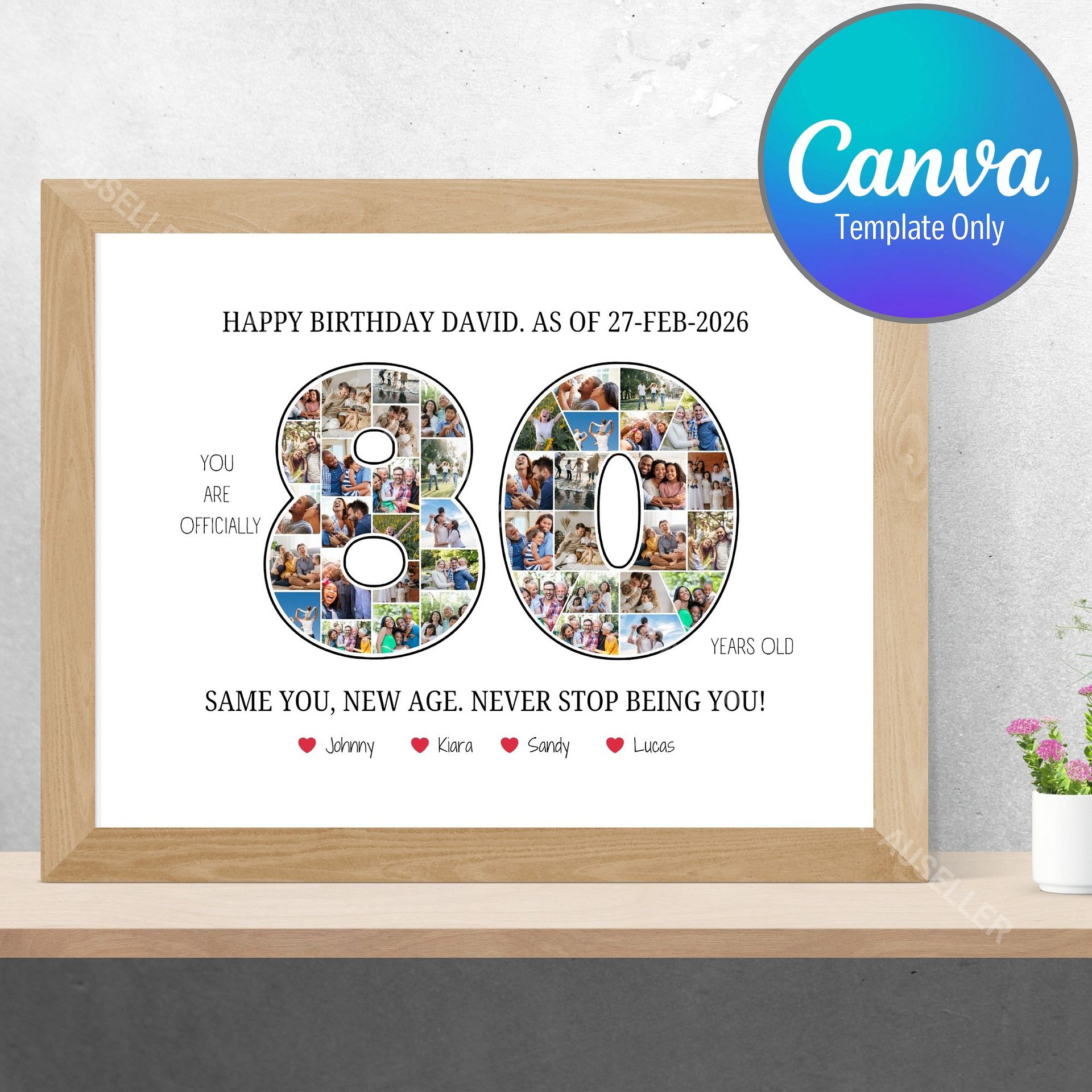 80th Birthday Photo Collage Poster - Canva Template product image (1)