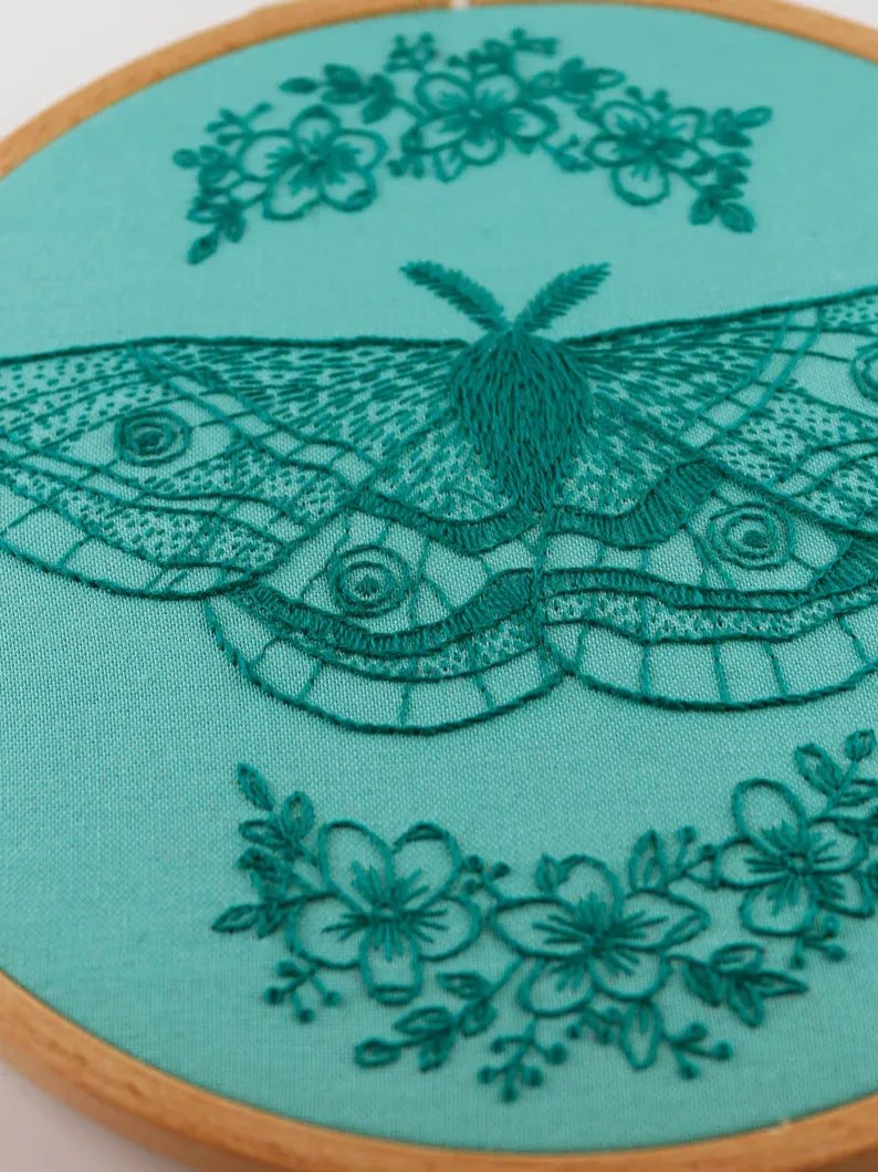 Monochrome Emperor Moth Outline Hand Embroidery Pattern: Beginner-Friendly Line Art Tutorial (PDF Digital Download) product image (7)