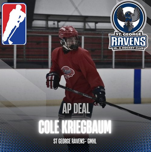 Congratulations to 2009 forward Cole Kriegbaum on signing an AP deal to play some Jr A time with the @stgeorgeravens !