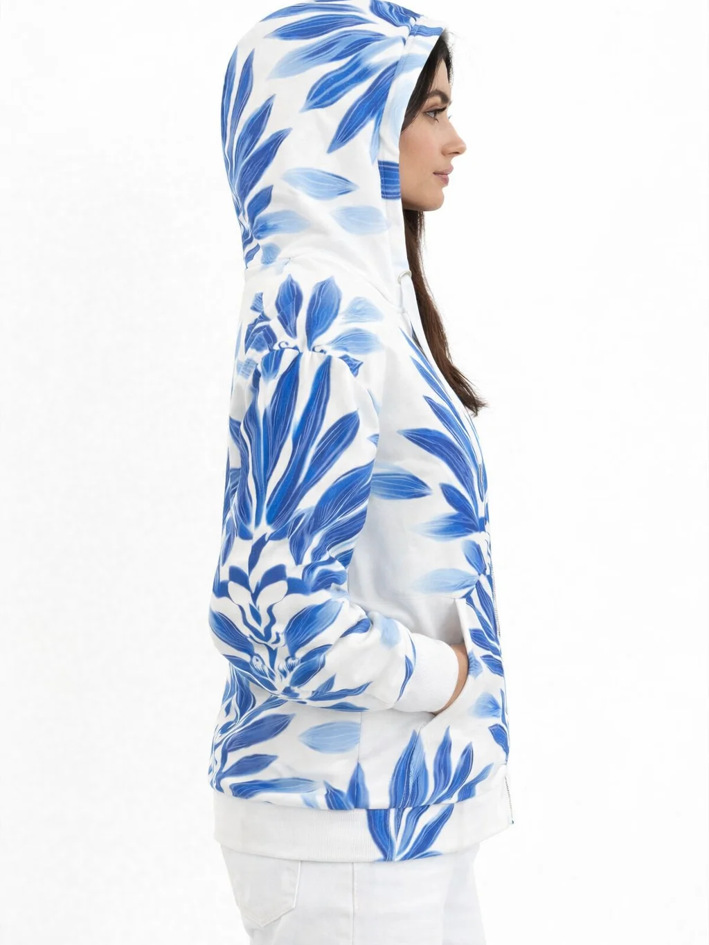 Symmetrical Blue Floral Women’s Zip Hoodie product image (5)
