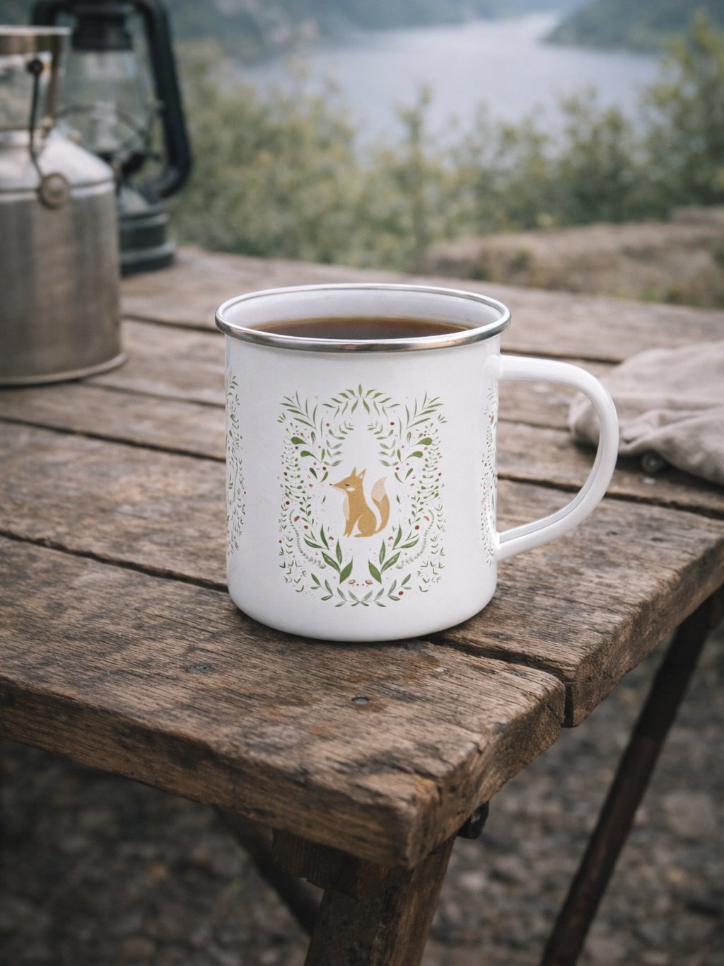 FOX WOODLAND BOTANICALS CAMPING ENAMEL MUG product image (1)