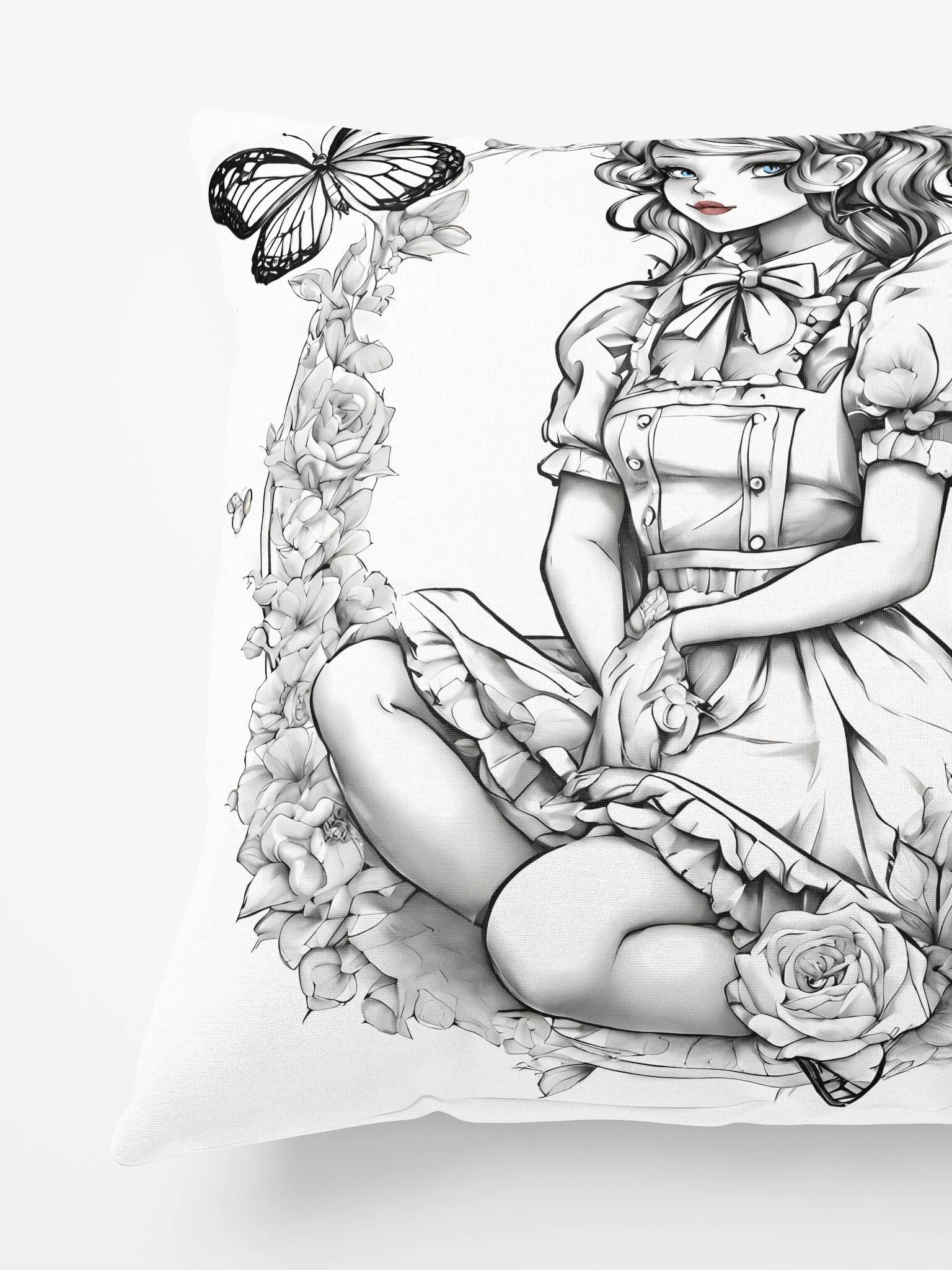 Monochrome Maid Floral Pillow product image (4)