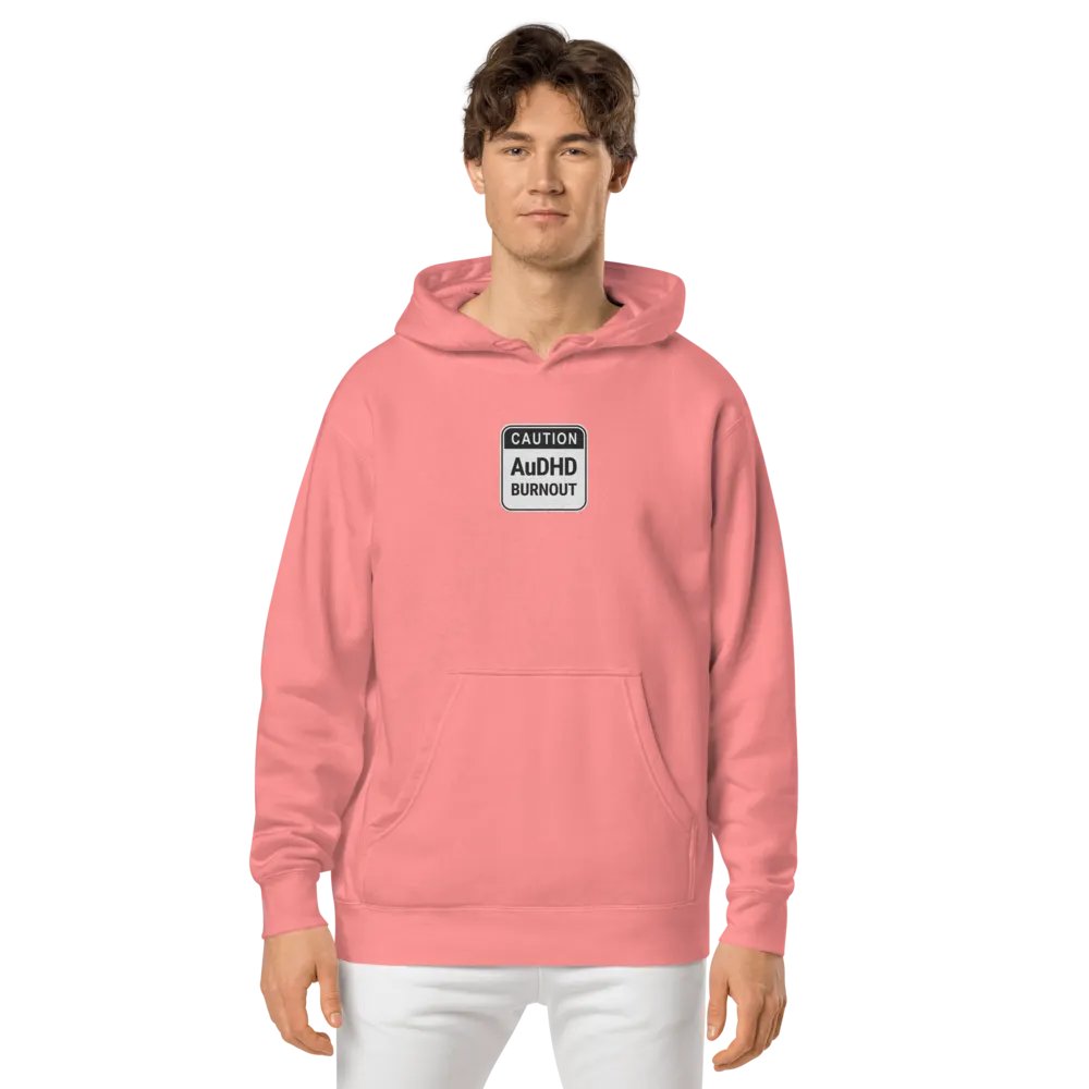 CAUTION: AuDHD BURNOUT embroidered pigment hoodie (B&W design) product image (3)