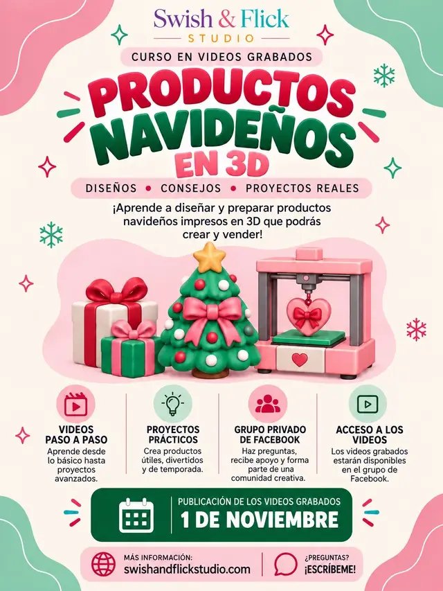 Se abre Seccion de Nuestro Curso para aprender a realizar productos en 3D. Aprenderas a trabajar con Fusion 360 (version gratis) y Bambu Studio. Translates productos como ornamentos, tags para regalos personalizados, Pocketbac Holders, entre muchos otros!!  Versión en Inglés también disponible. 