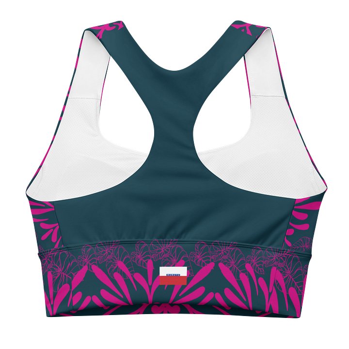 Soutien-gorge de sport long à bordure florale turquoise et magenta product image (2)