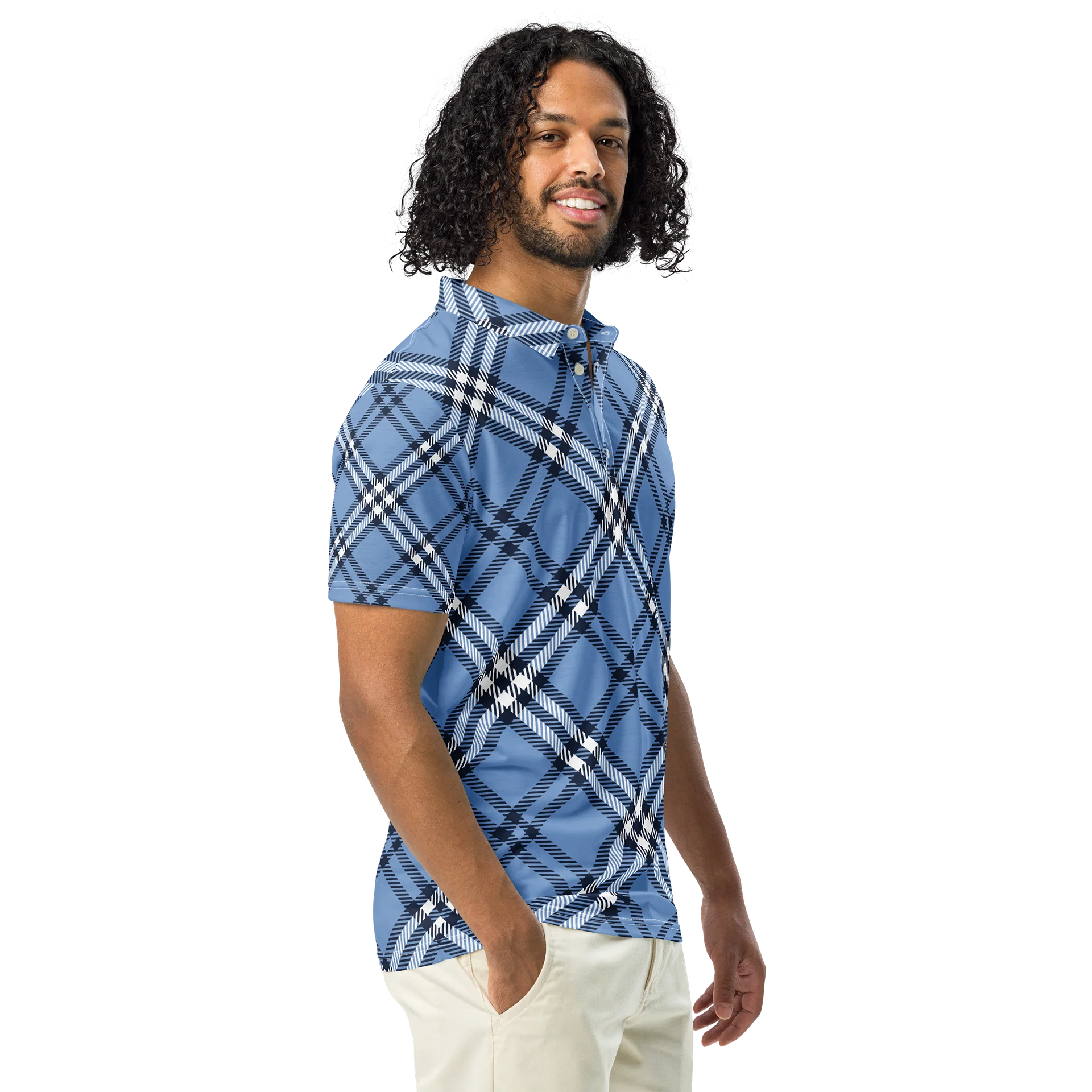 Blue Plaid Abstract Slim Fit Polo product image (1)