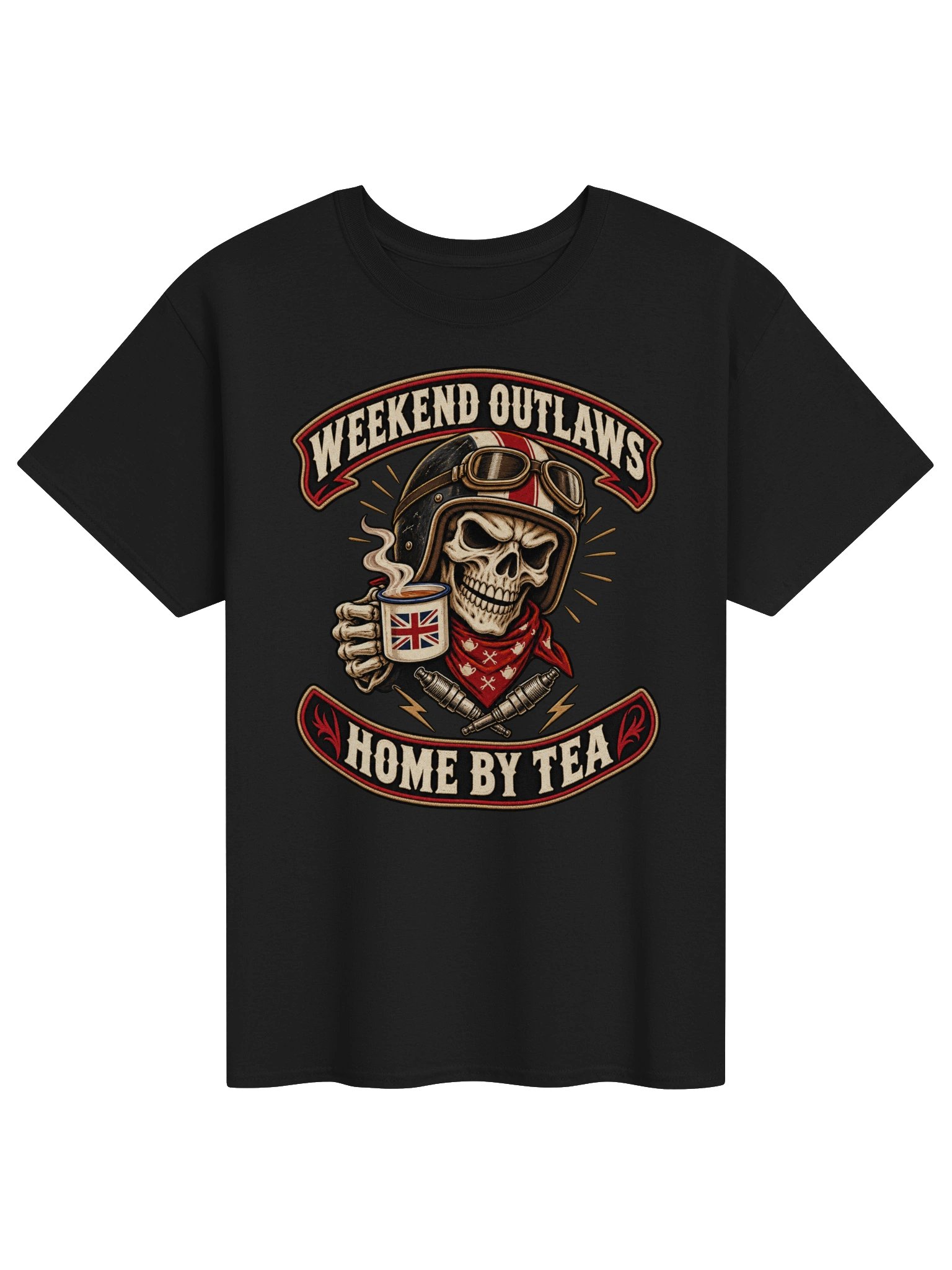 Weekend Outlaws, Home by Tea – British Biker T-Shirt product image (1)