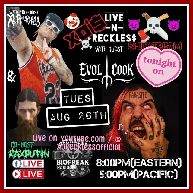 #Spamilymenber Evol Cook drops by to hang out with Xo Reckless and Florida man/ Co-host Rasputin. we go live on YouTube at 8pm(Eastern) - @XoRecklessOffical. 