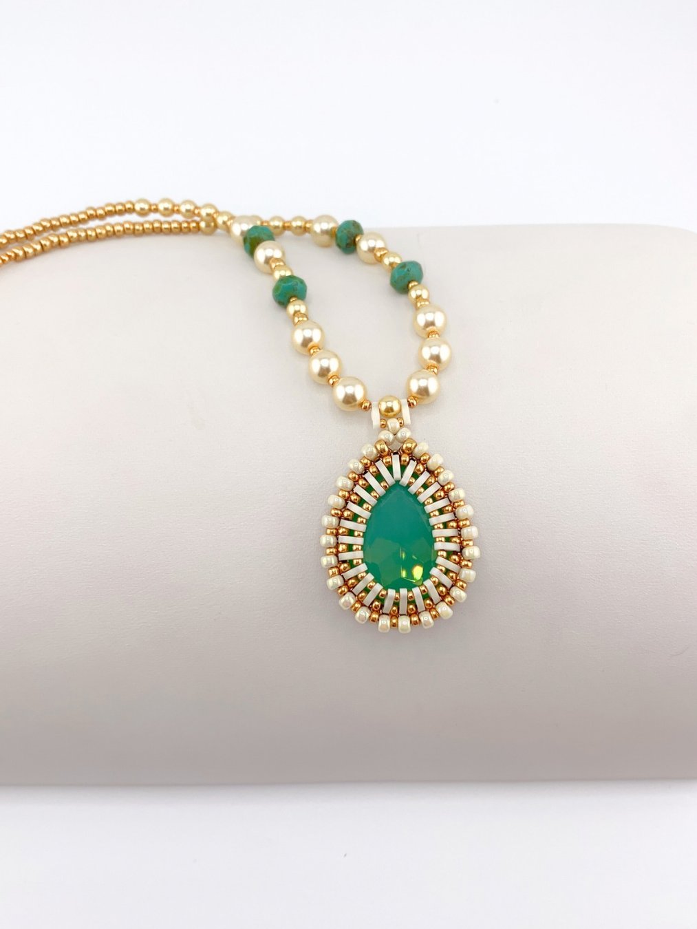 Palermo Crystal Beaded Pendant - Green,Gold product image (1)