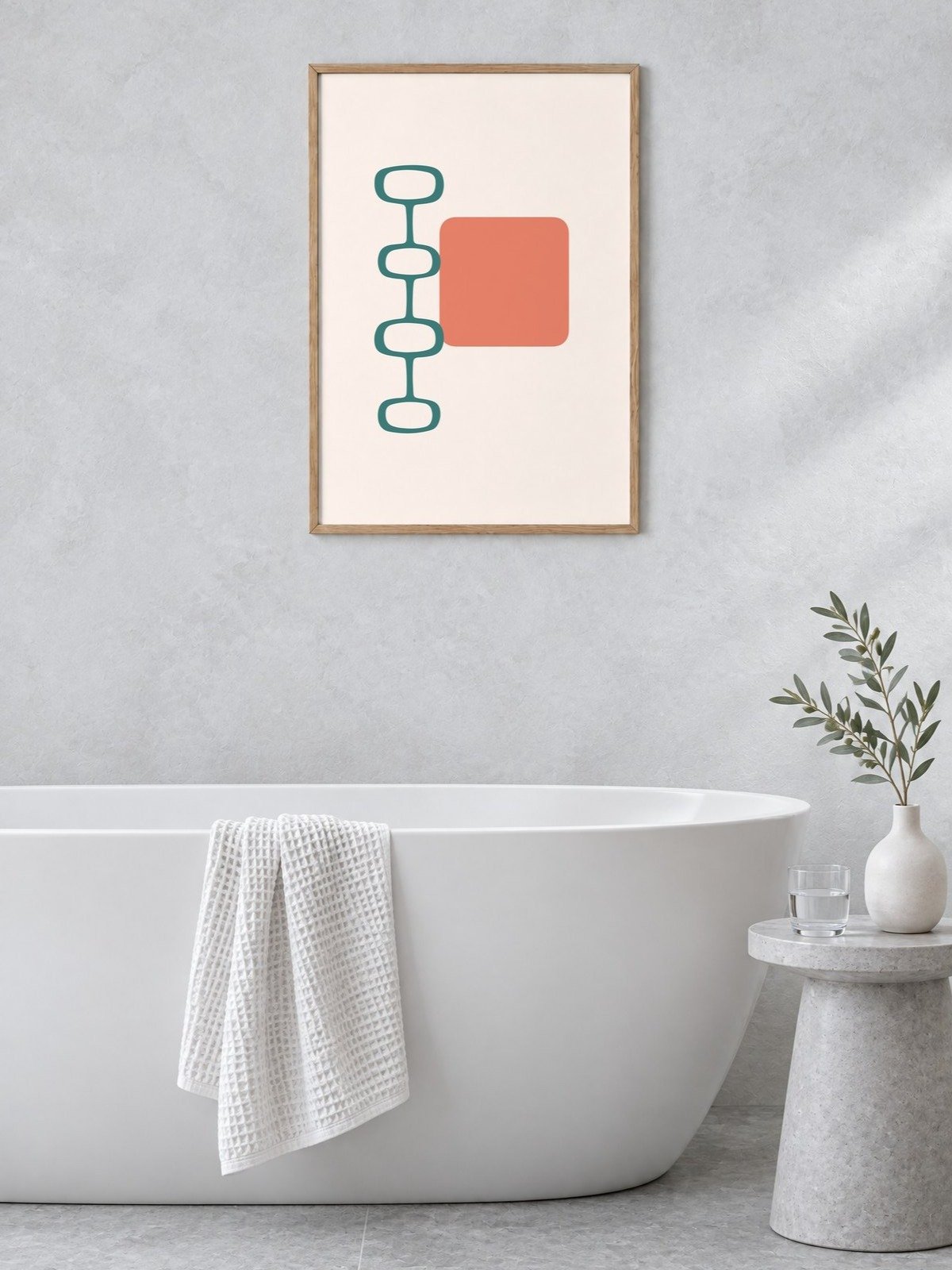 Teal and Coral Mid Century Print | Retro Bathroom Wall Art product image (2)