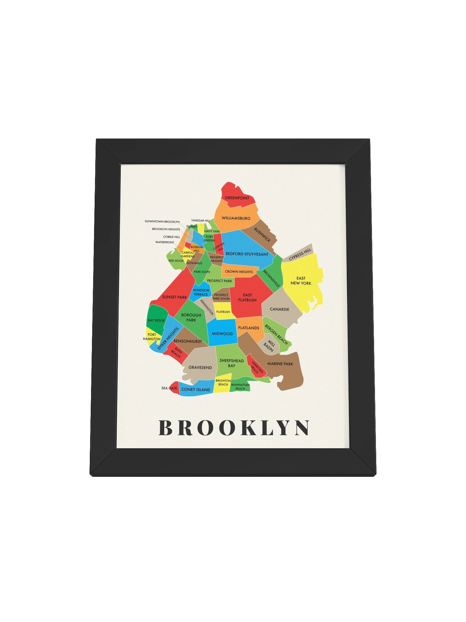Brooklyn Neighborhood Map (Bright) | Framed product image (1)