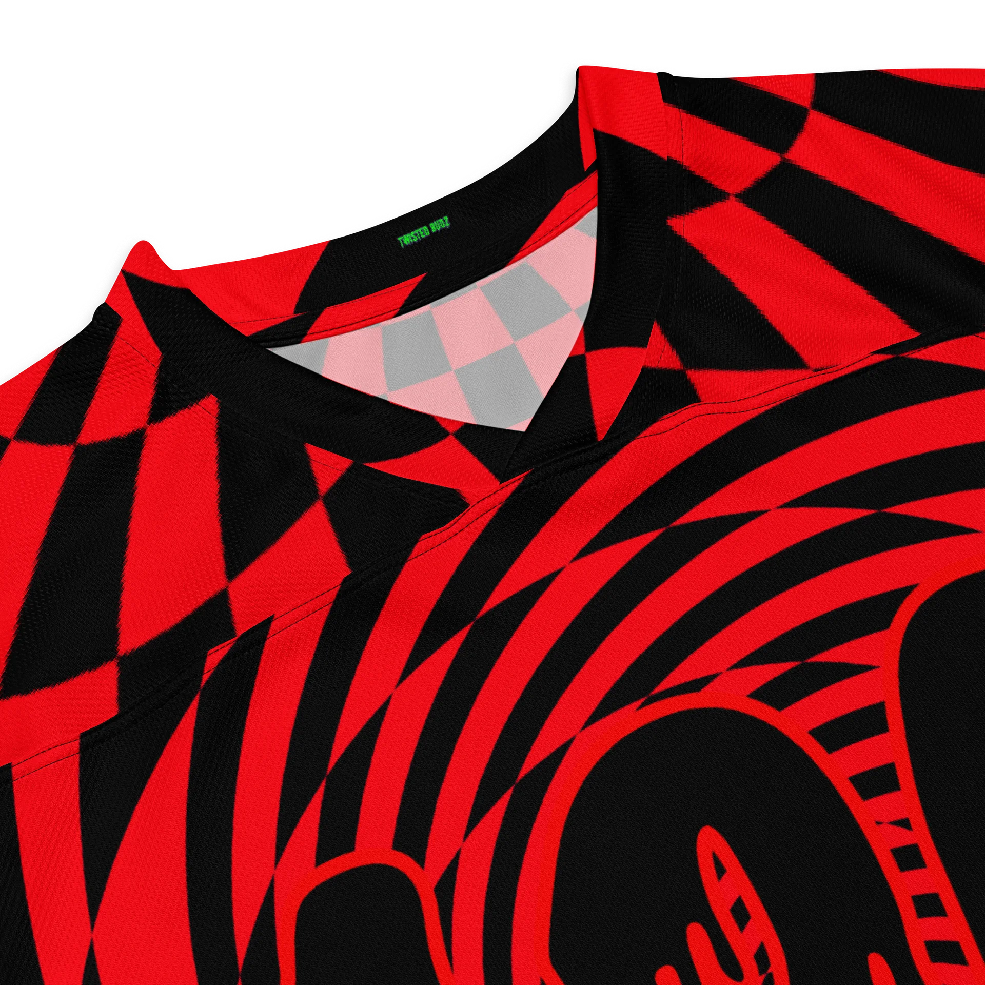 Red Black 420 Hockey Jersey, EDM Cannabis Clothes, Psychedelic Spirals Stoner Shirt, Weed Rave Retro Fashion, Trippy Checkers Festival Top product image (8)