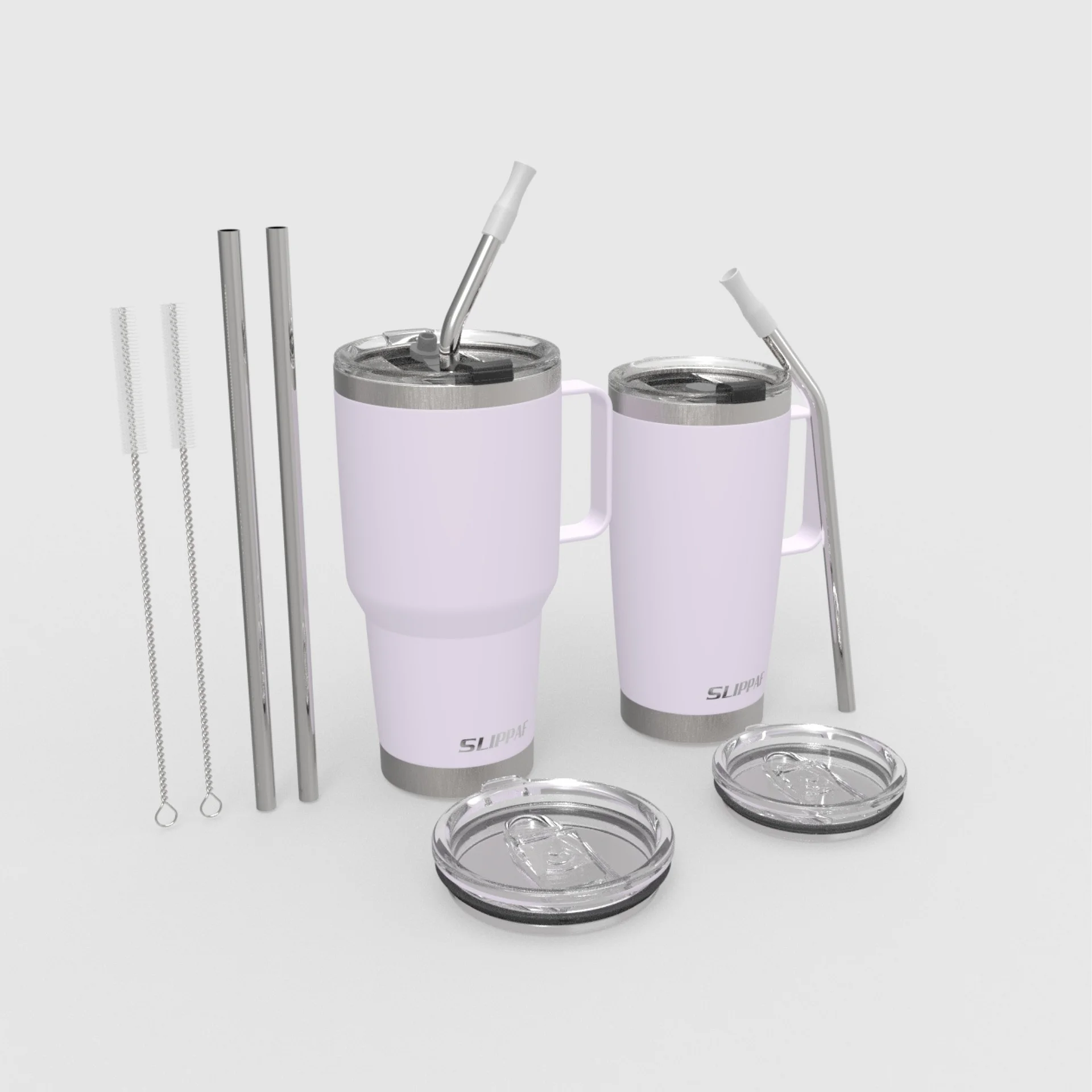 2 pack Tumbler 20 + 30 Oz With Handle, Lid and Straw (White) product image (11)