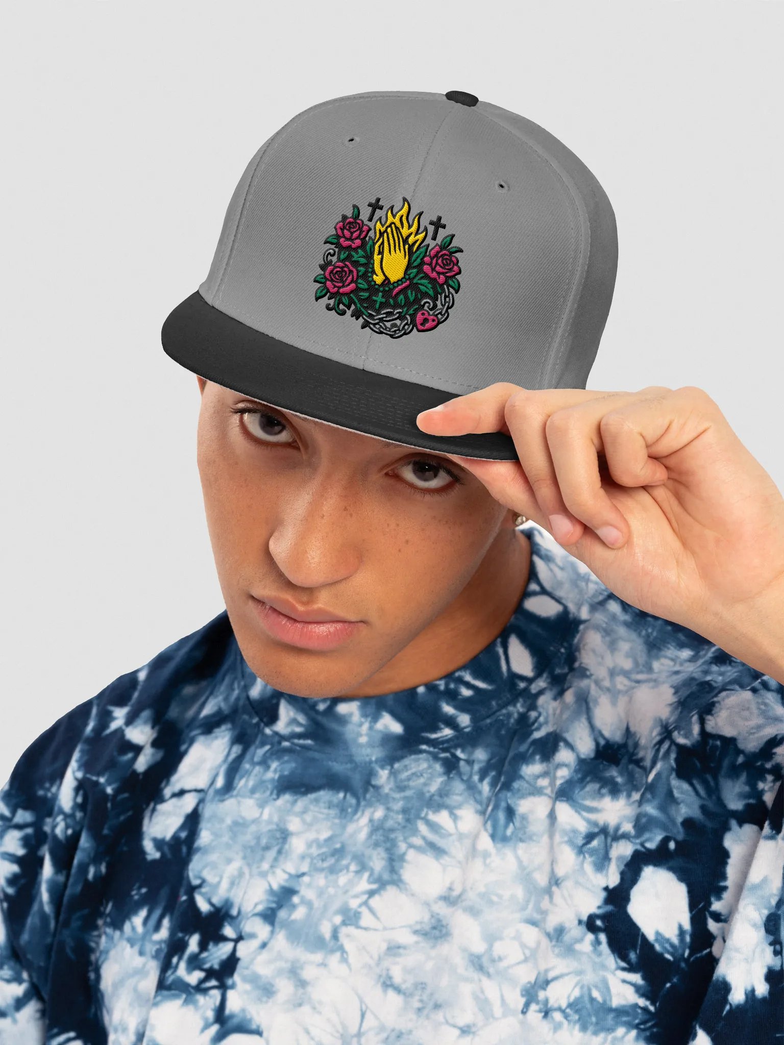 Flame and Rose Praying Hands Snapback Cap product image (77)