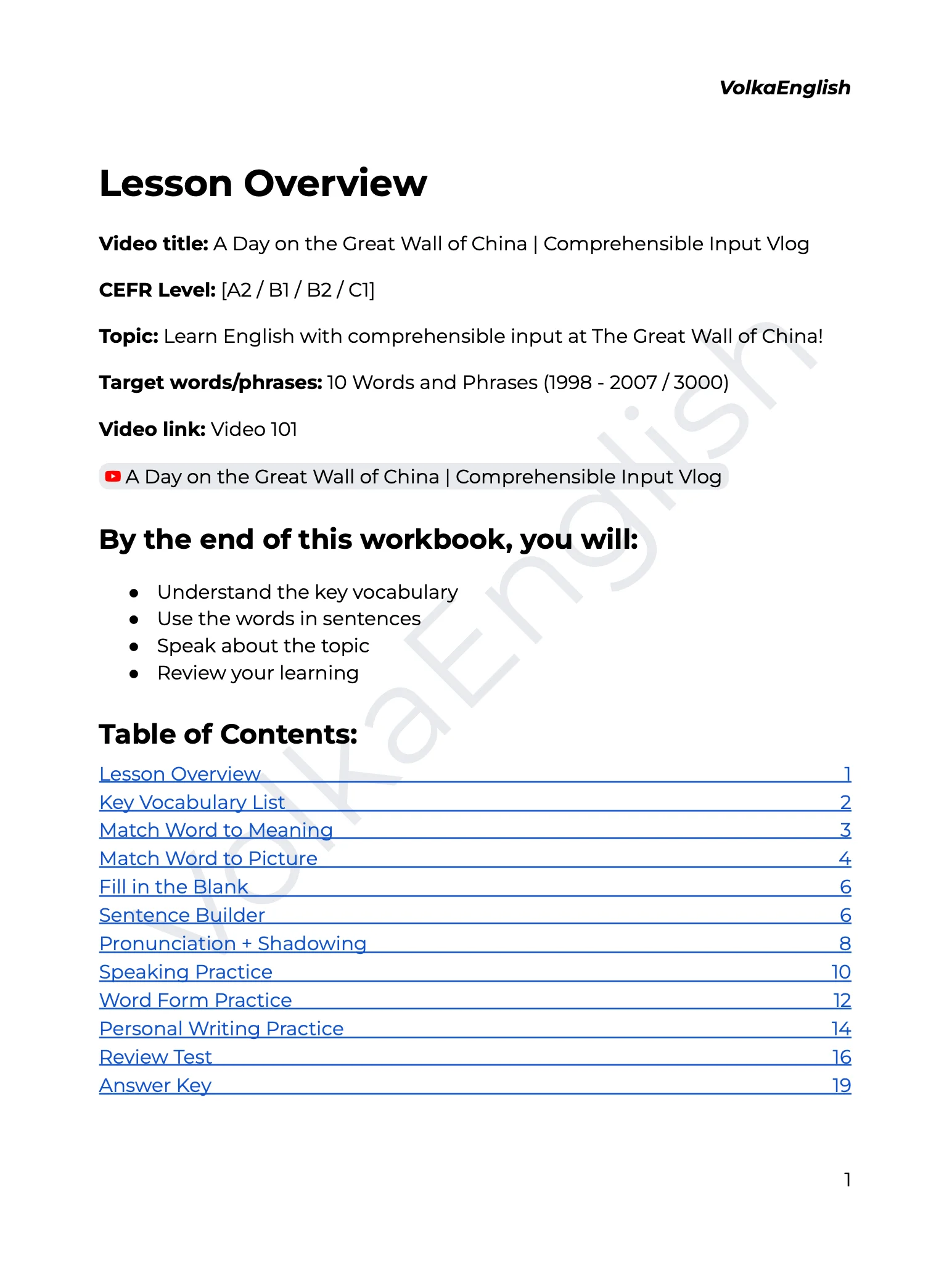 A Day on the Great Wall of China | Comprehensible Input Vlog - Video 101 Study Pack product image (2)