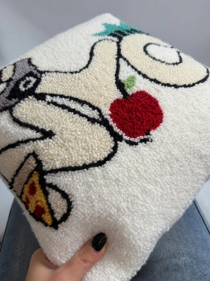 NYC Letters Pillow 14x14" | pigeon Pizza Apple Hand-Hooked Sherpa Pillow product image (2)