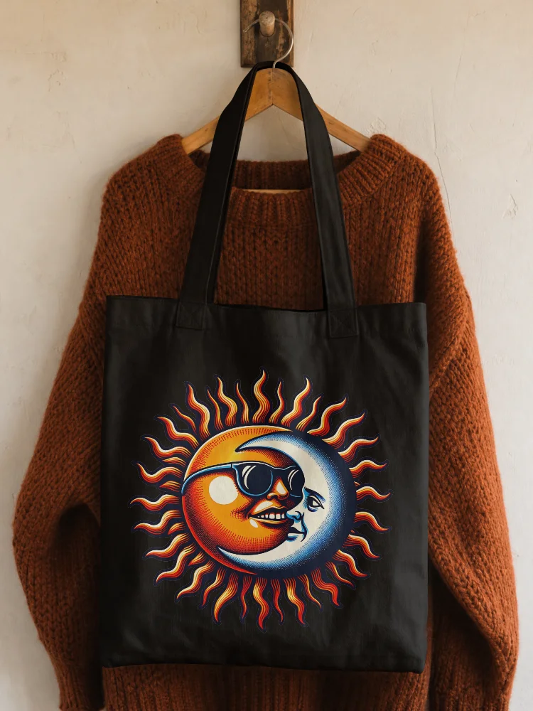 Sun and Moon Retro Fusion – COTTON TOTE BAG - Vintage Celestial Art product image (2)