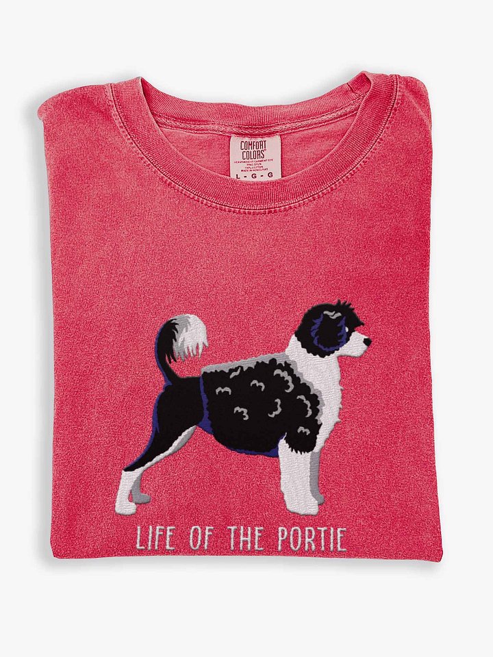 Life of the Portie T-Shirt(Embroidered) of a Portuguese Water Dog(Black & White) product image (1)